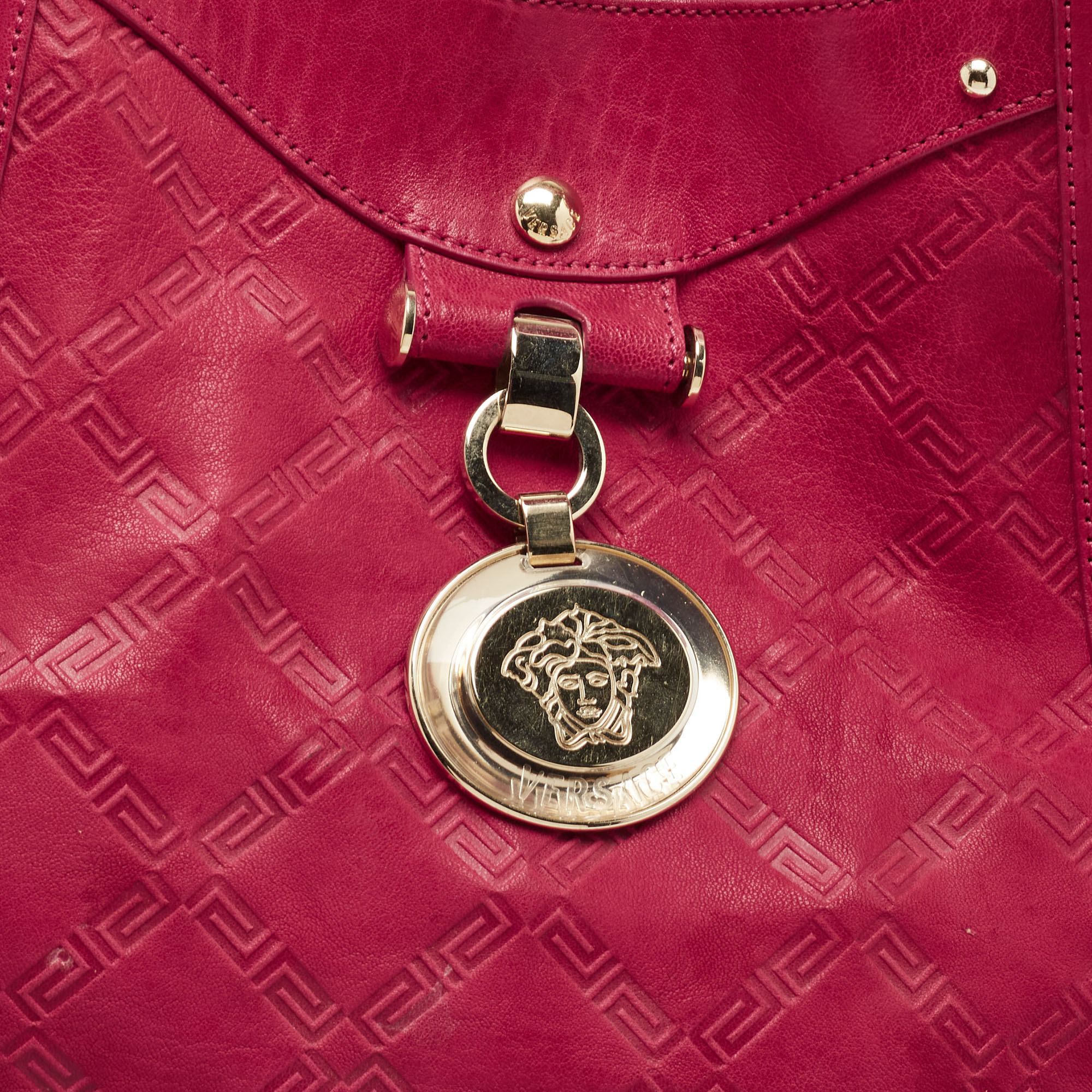 Versace Fuchsia Embossed Leather Icon Medusa Satchel