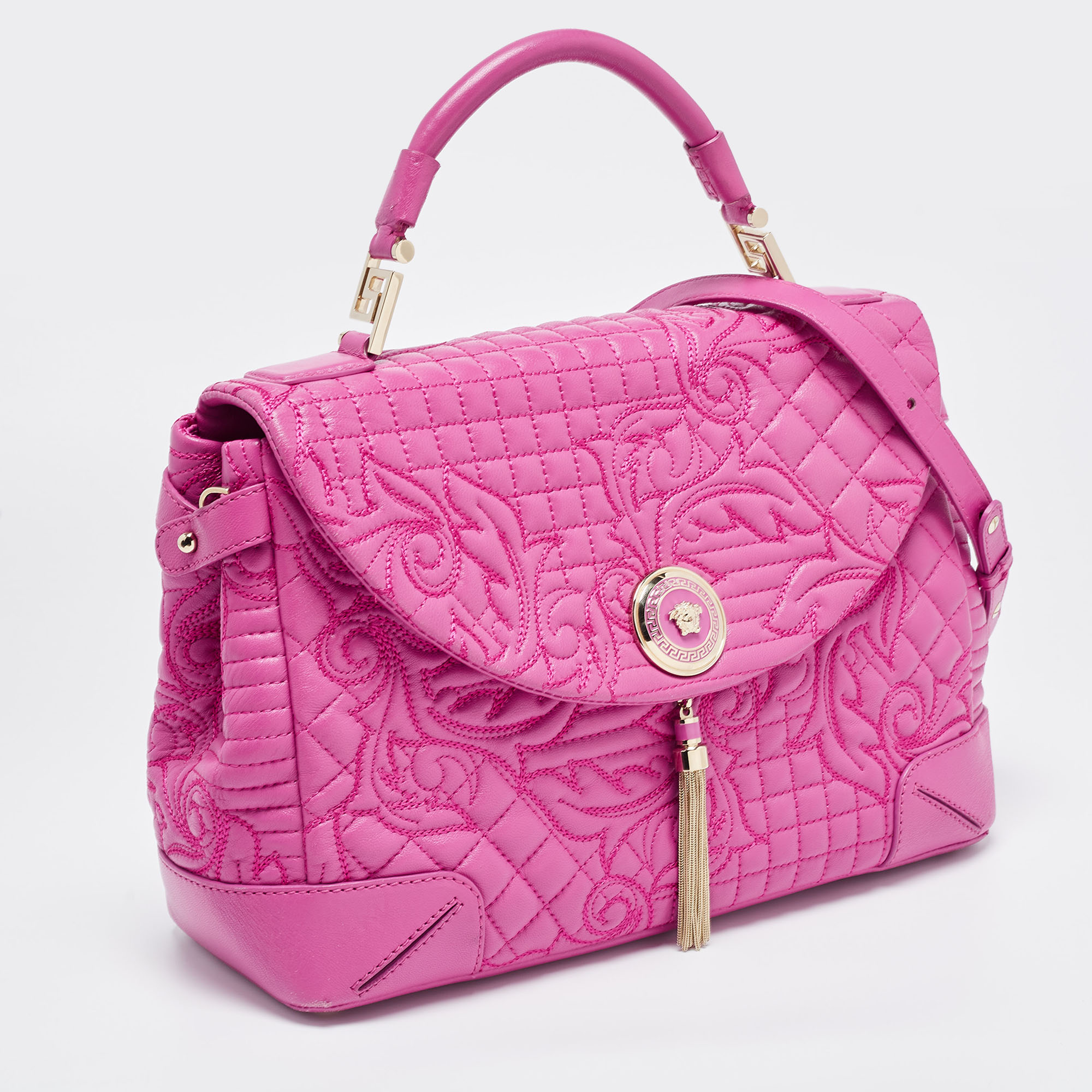 Versace Majenta Barocco Leather Altea Top Handle Bag