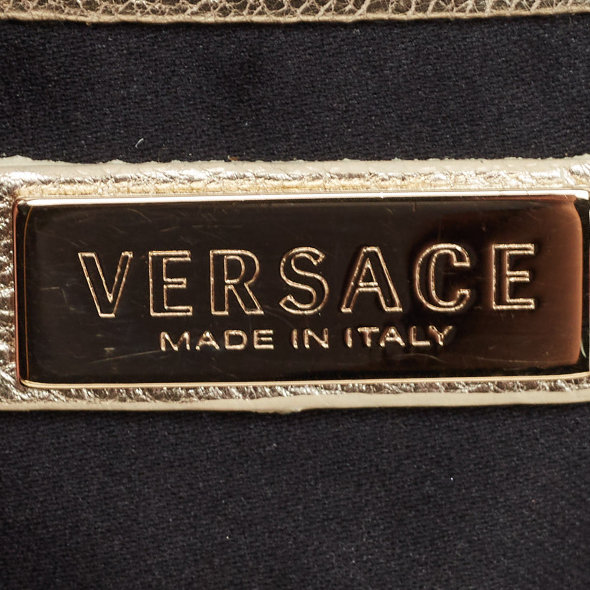 Versace Black/Gold Monogram Fabric And Leather Madonna Framed Satchel