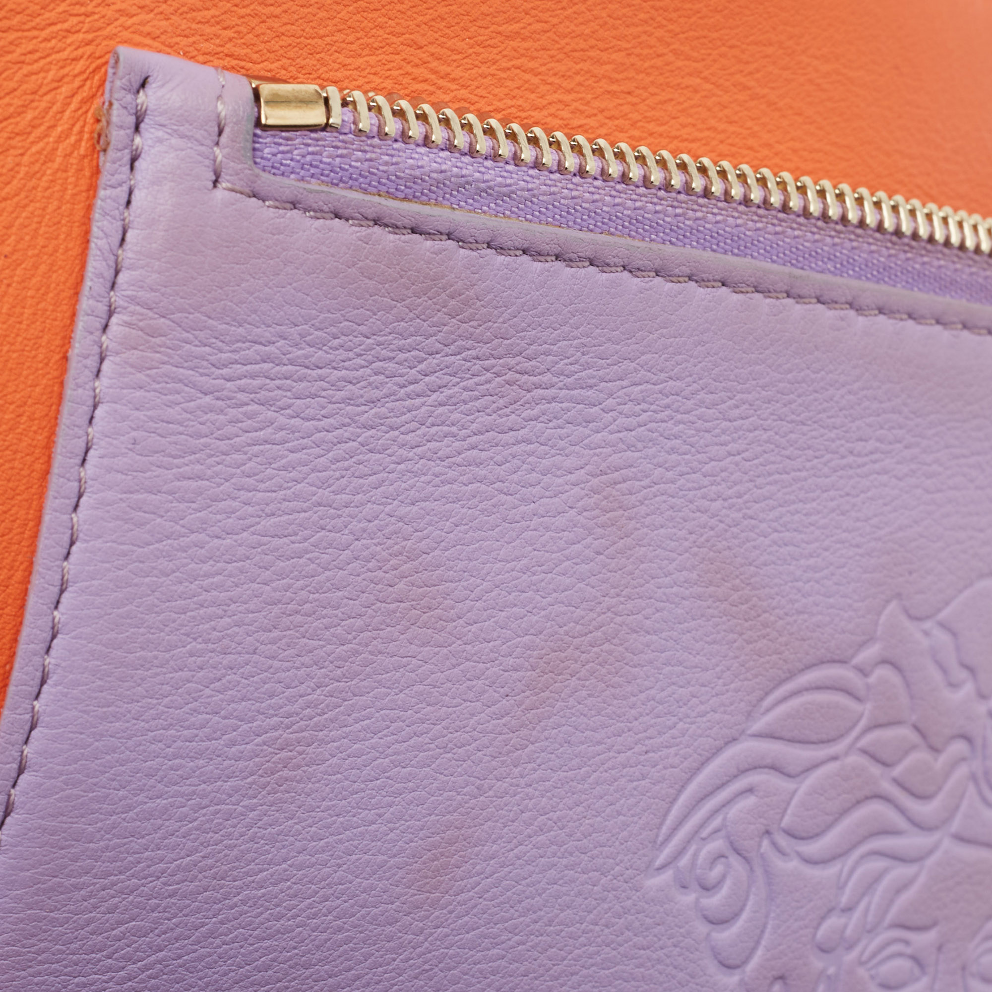 Versace Orange/Purple Leather Medusa Embossed Slim Clutch