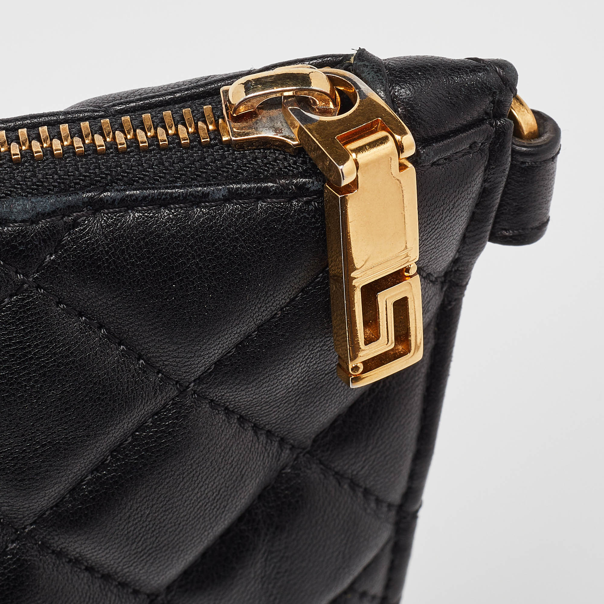 Versace Black Quilted Leather Icon Flat Crossbody Bag