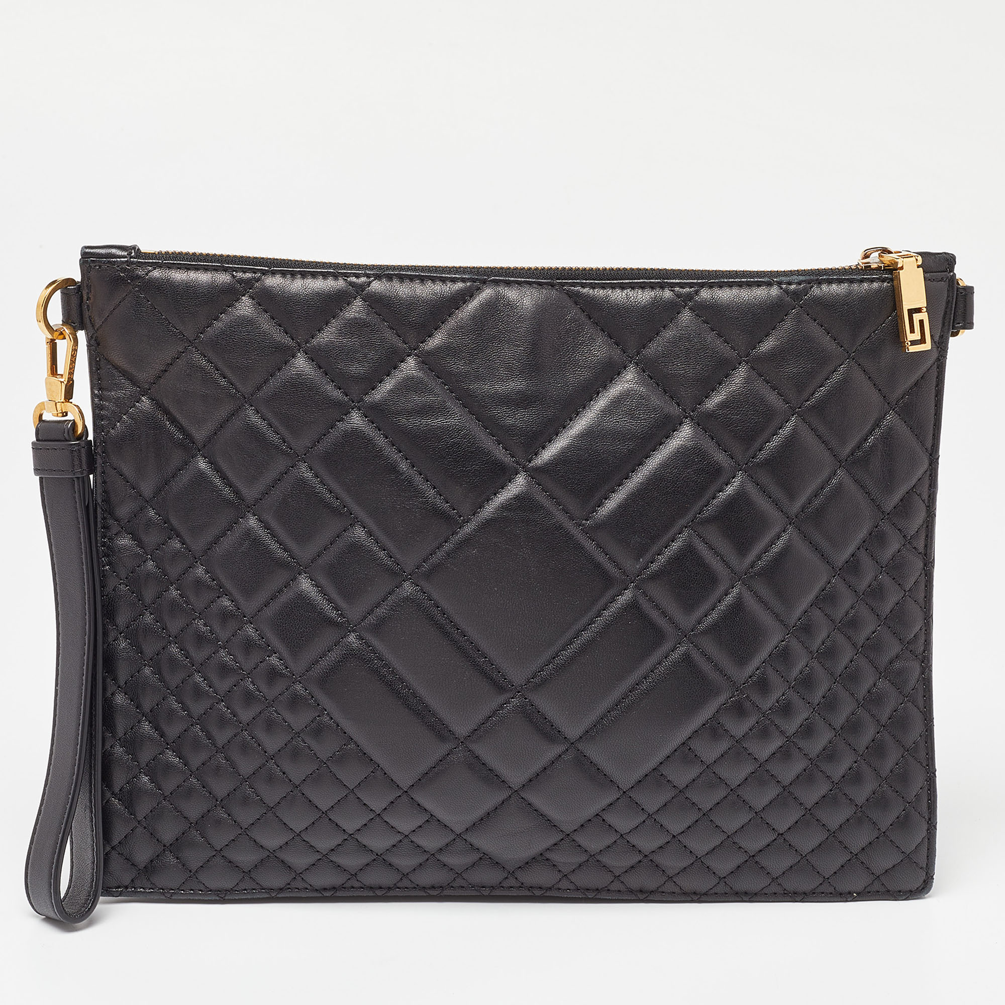 Versace Black Quilted Leather Icon Flat Crossbody Bag