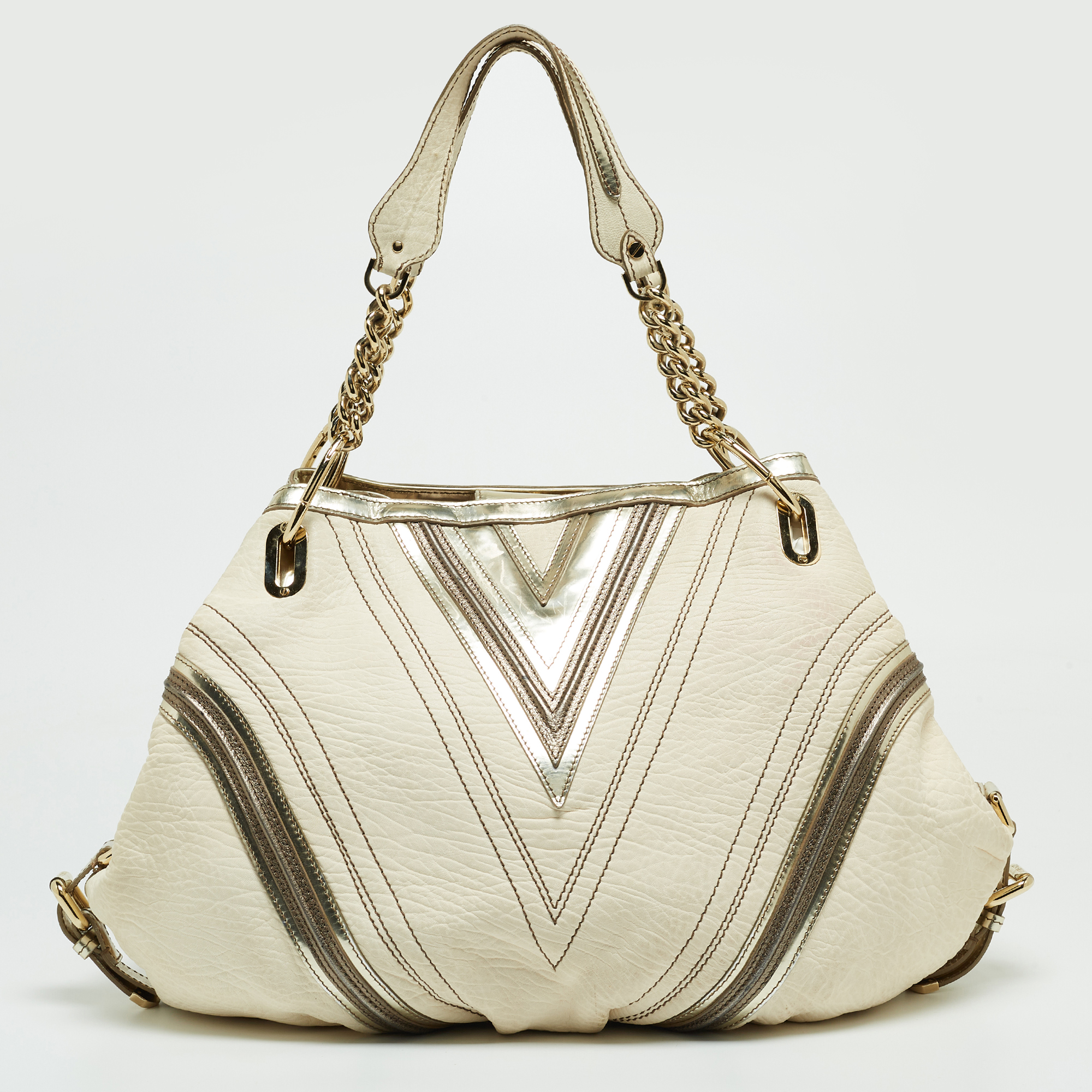 Versace Cream/Gold Leather Shoulder Bag