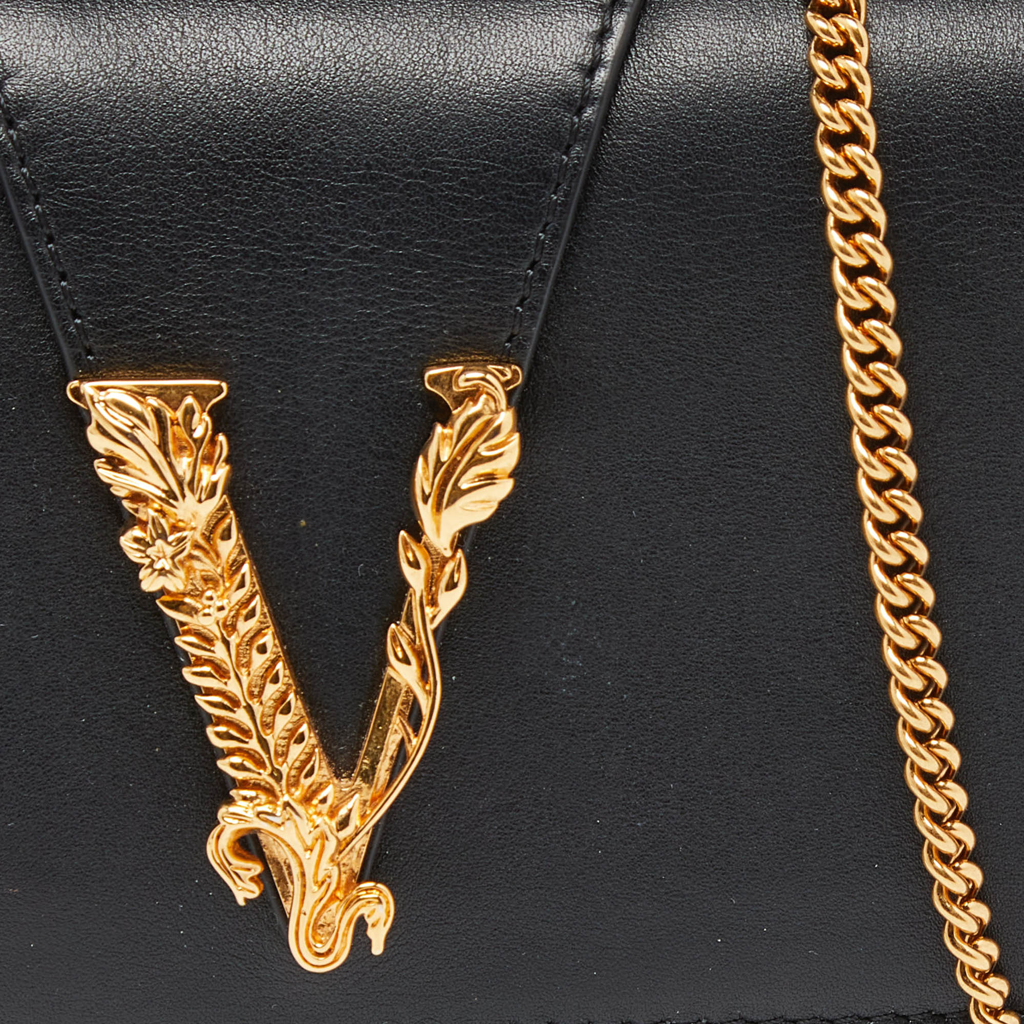 Versace Black Leather Flap Chain Clutch