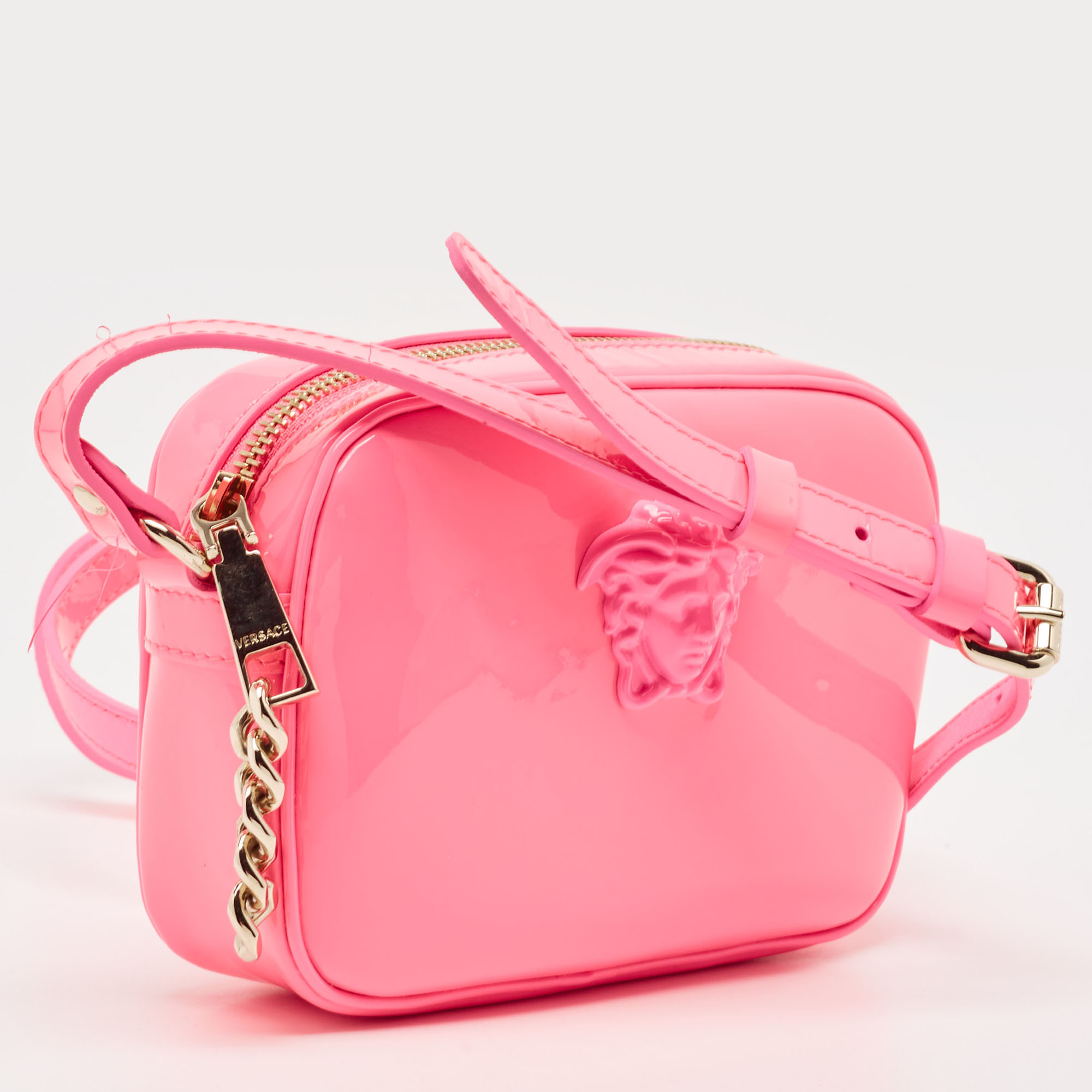 Versace Neon Pink Patent Leather Palazzo Camera Crossbody Bag