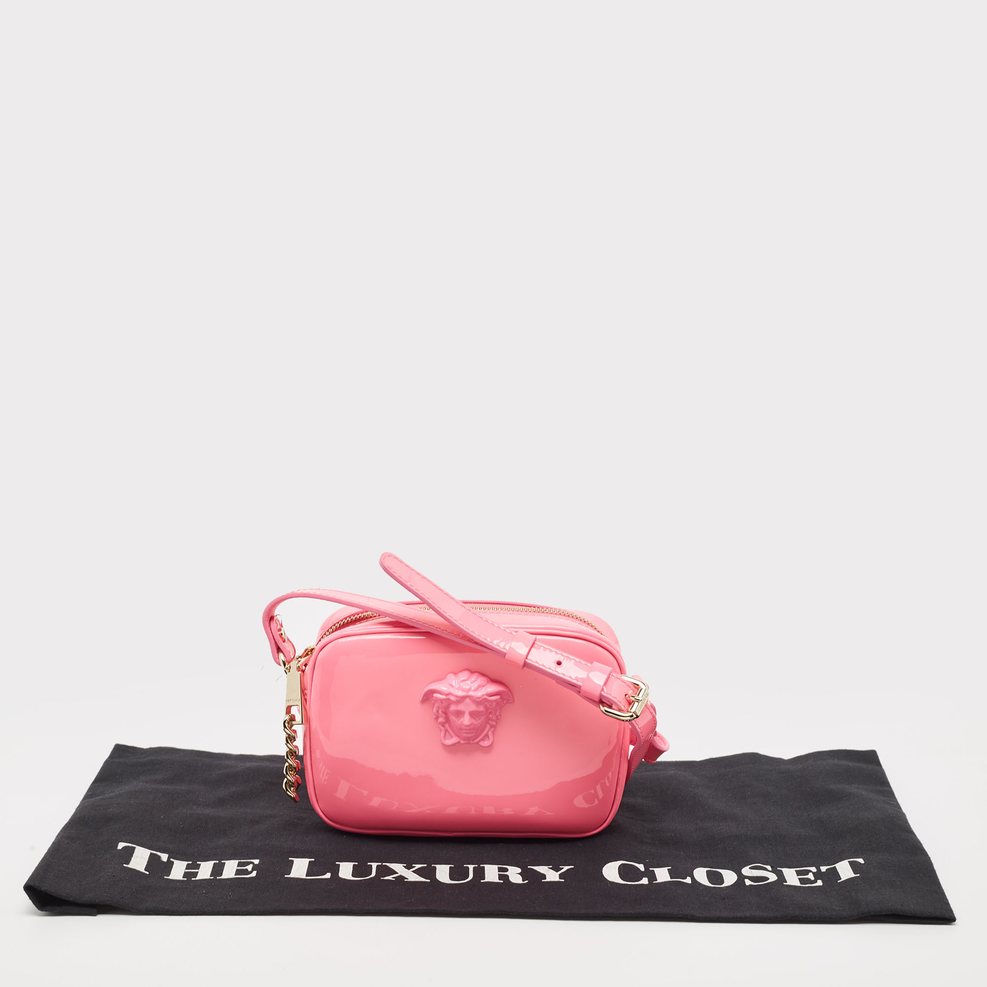 Versace Neon Pink Patent Leather Palazzo Camera Crossbody Bag