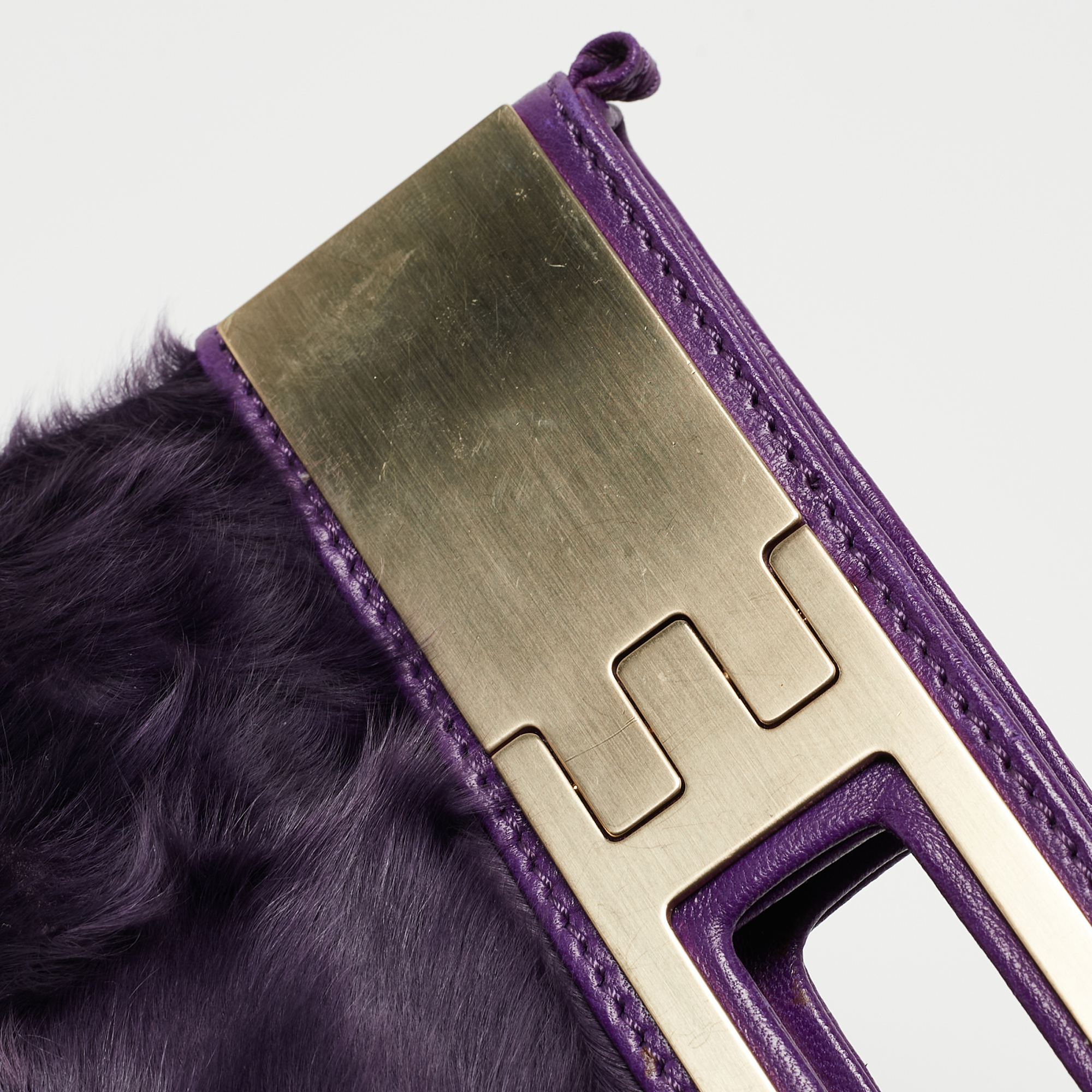 Versace Purple Calfhair And Leather Metal Clutch