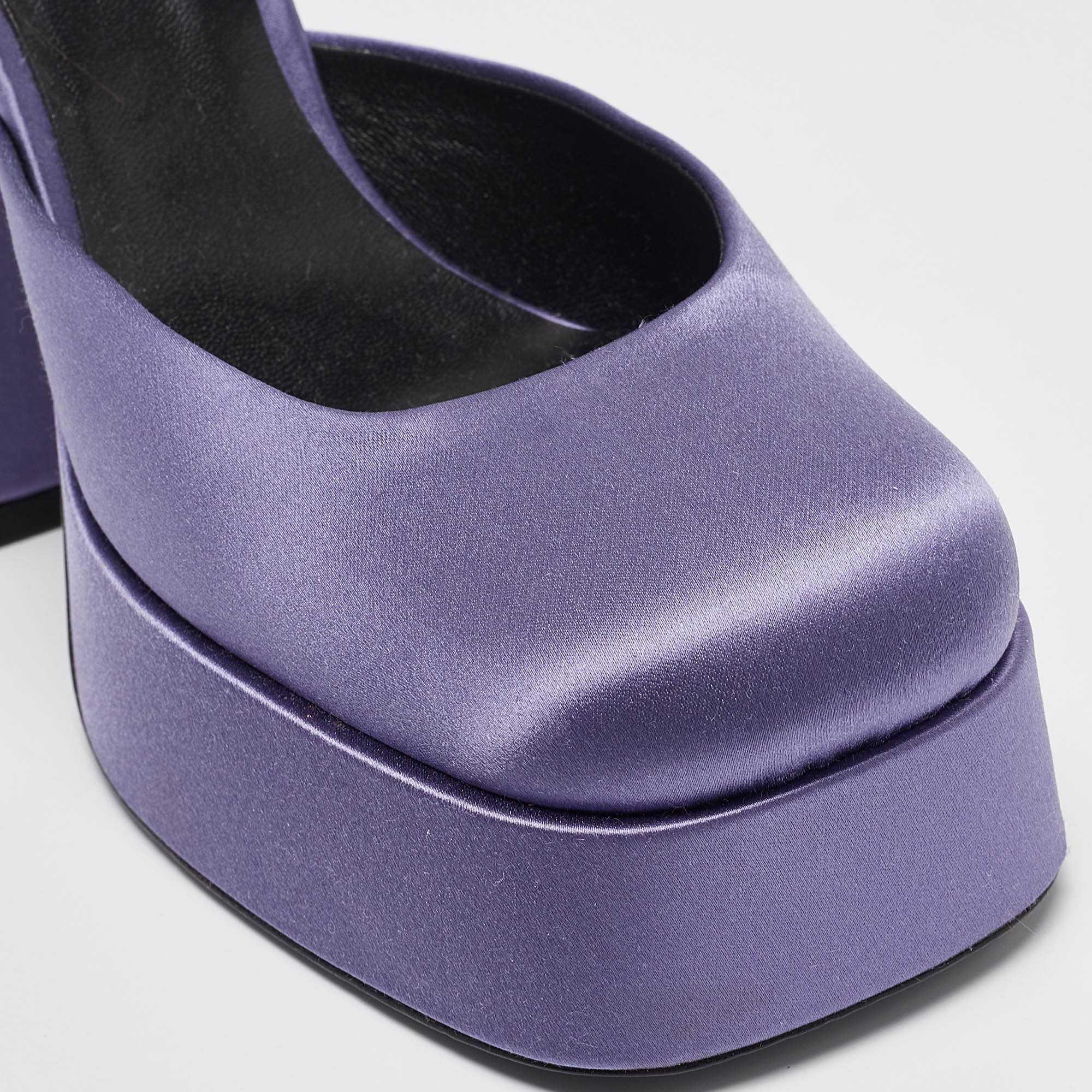 Versace Purple Satin Aevitas Platform Ankle Wrap Pumps Size 39