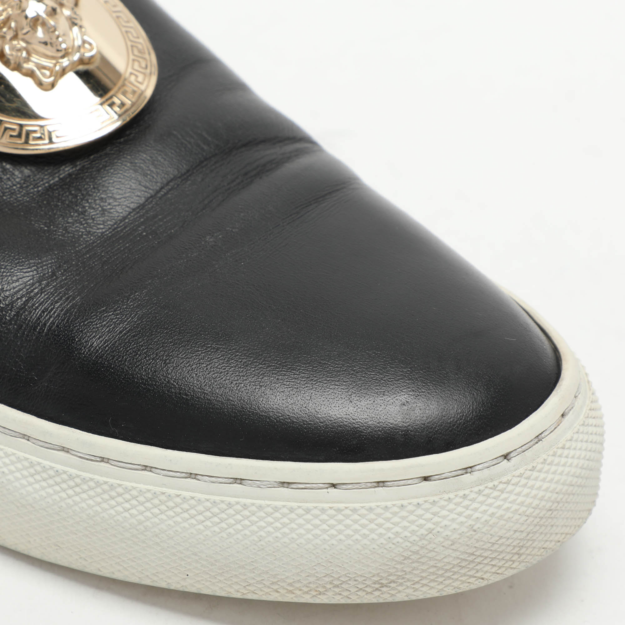 Versace Black Leather Medusa Slip On Sneakers Size 37