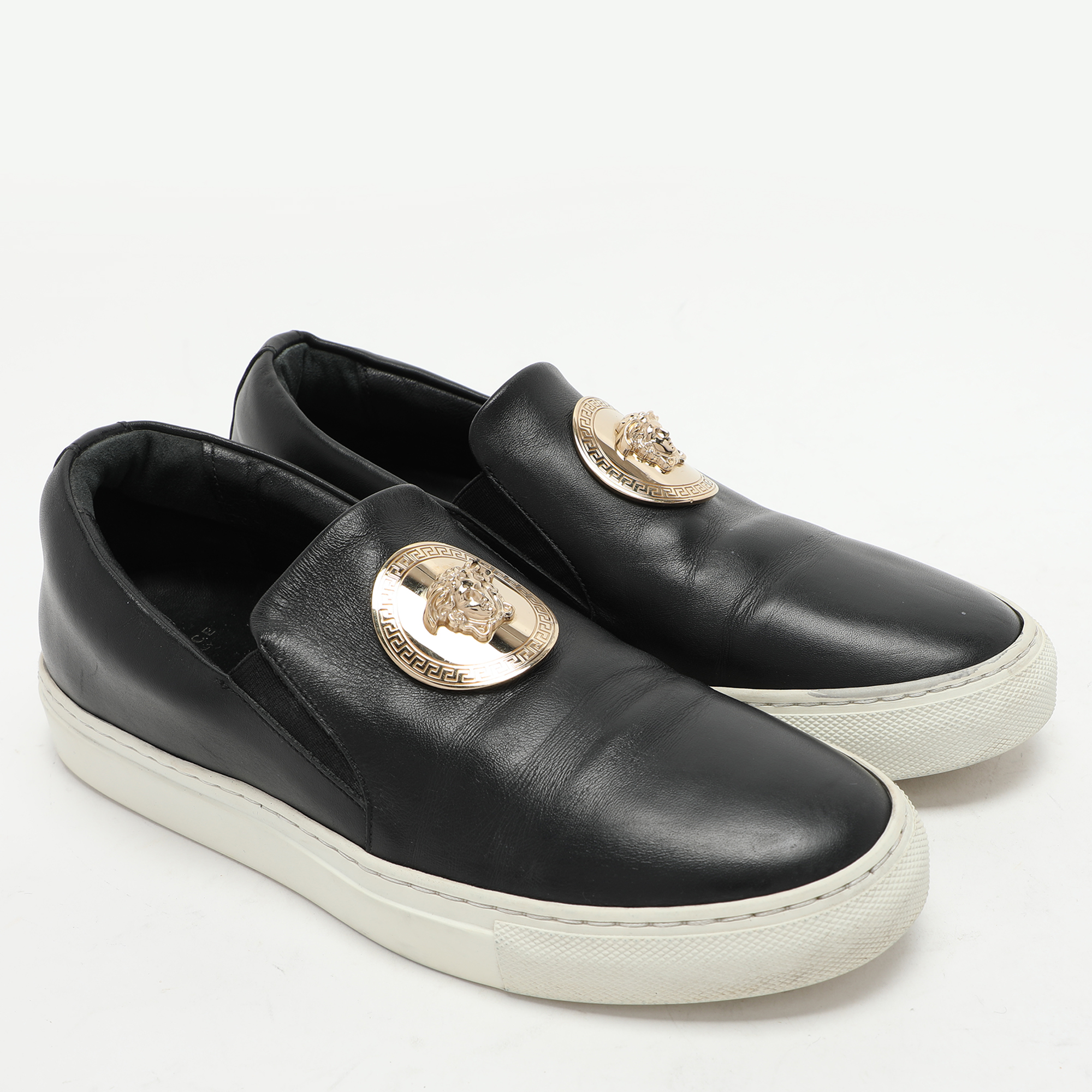 Versace Black Leather Medusa Slip On Sneakers Size 37