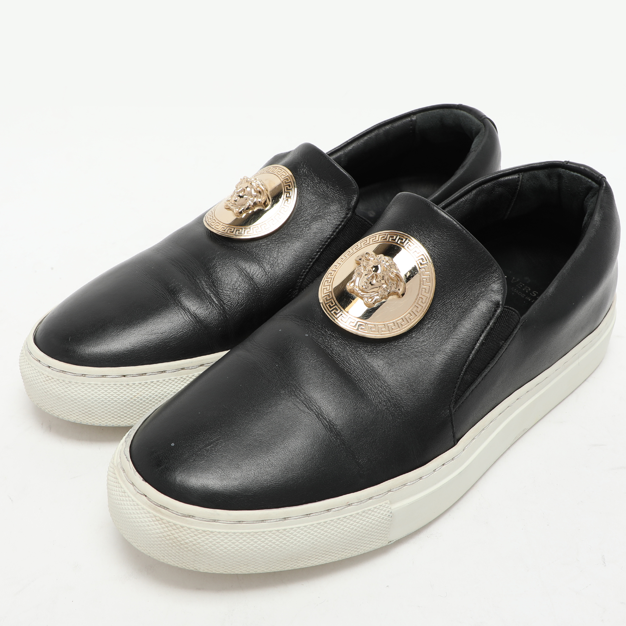 Versace Black Leather Medusa Slip On Sneakers Size 37