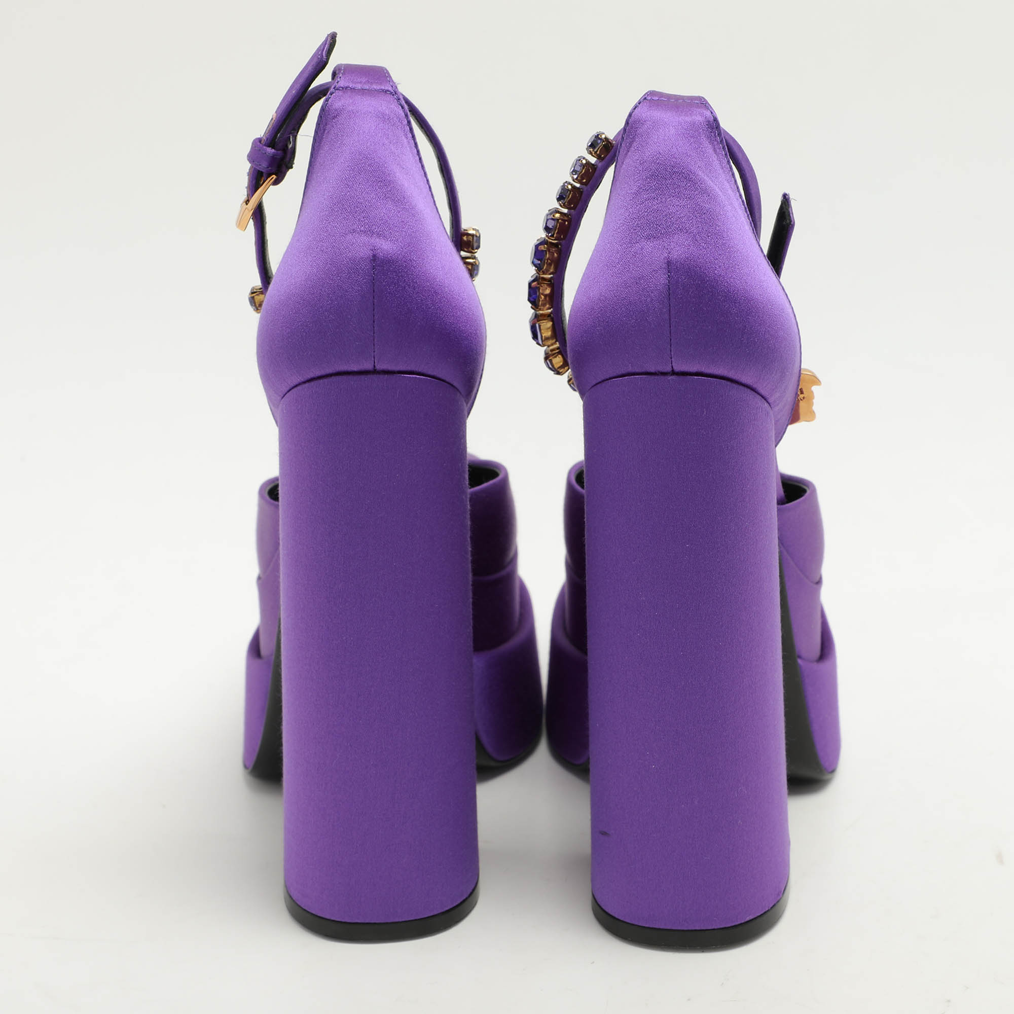 Versace Purple Satin Medusa Aevitas Double Platform Pumps Size 36