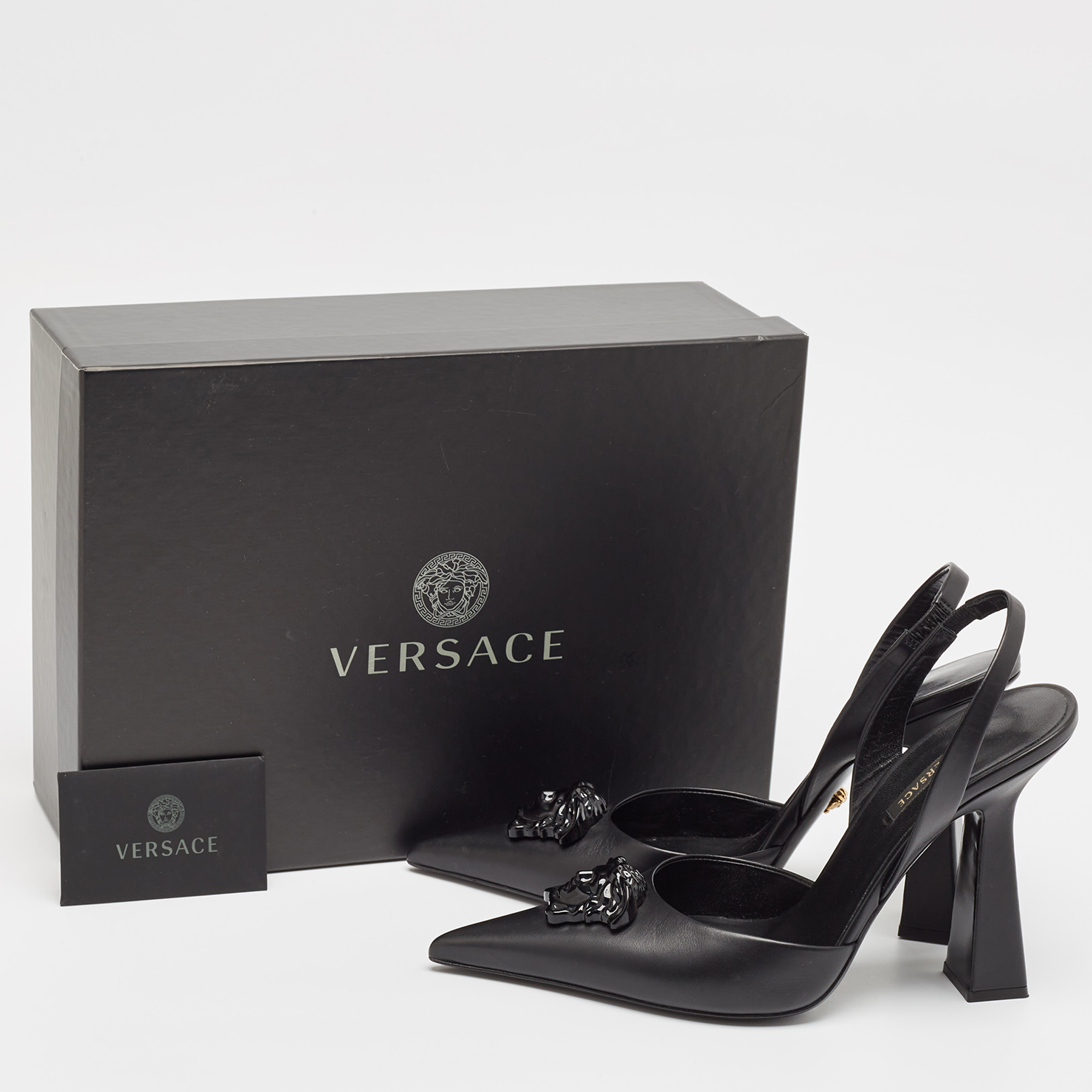 Versace Black Leather La Medusa Slingback Pumps Size 40