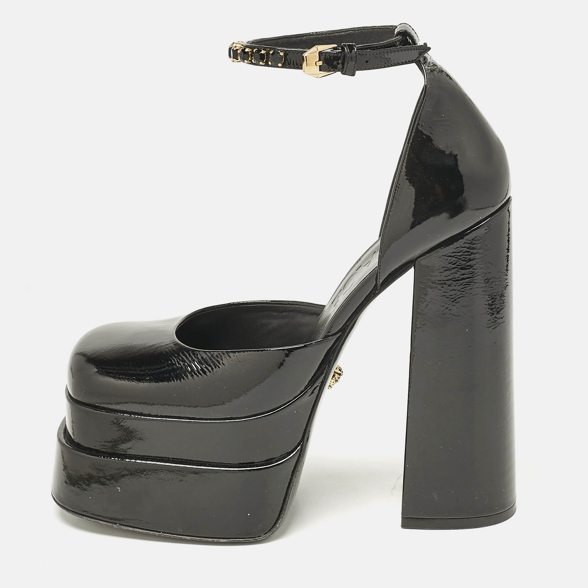 Versace Black Leather Medusa Aevitas Double Platform Pumps Size 40