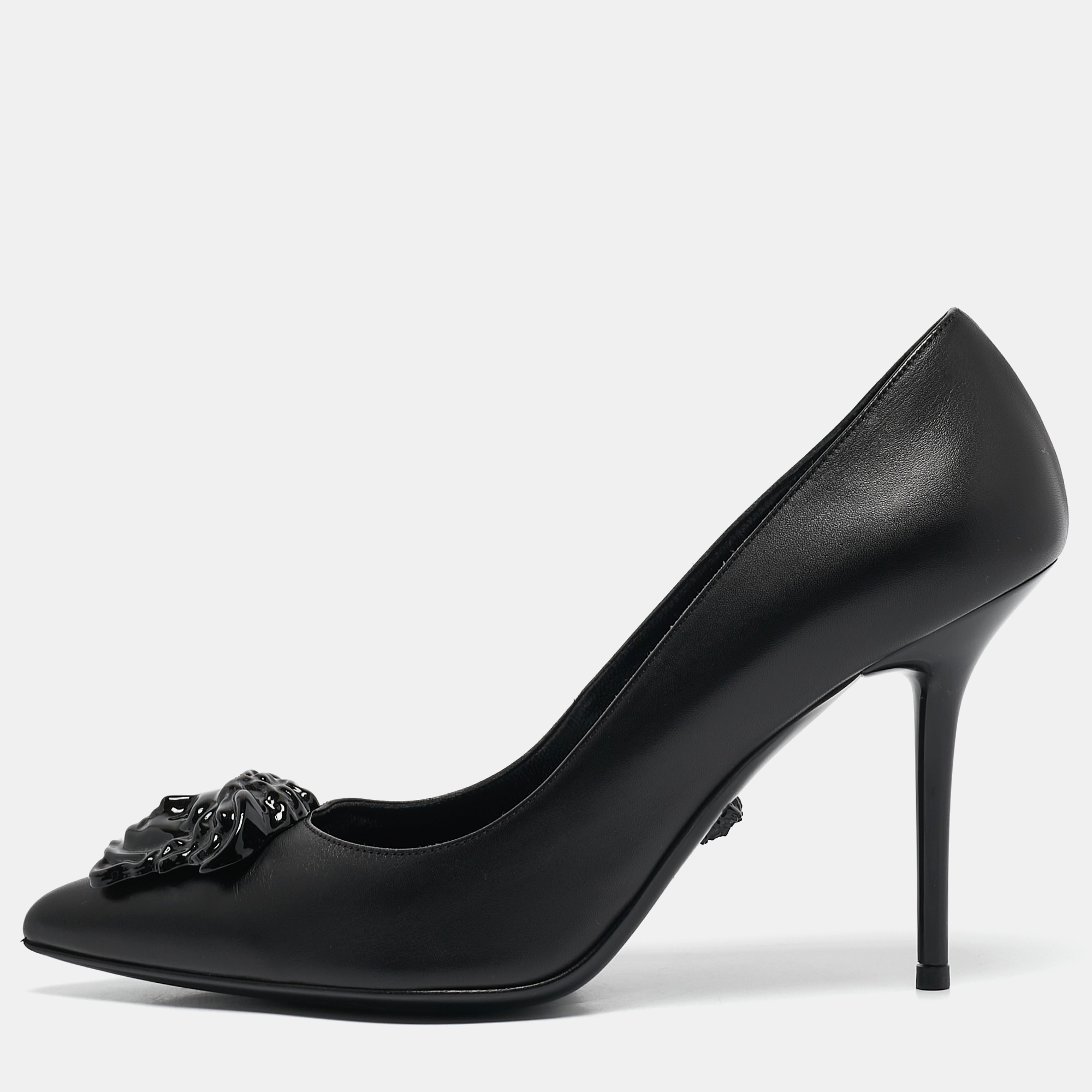 Versace Black Leather Medusa Pumps Size 38.5