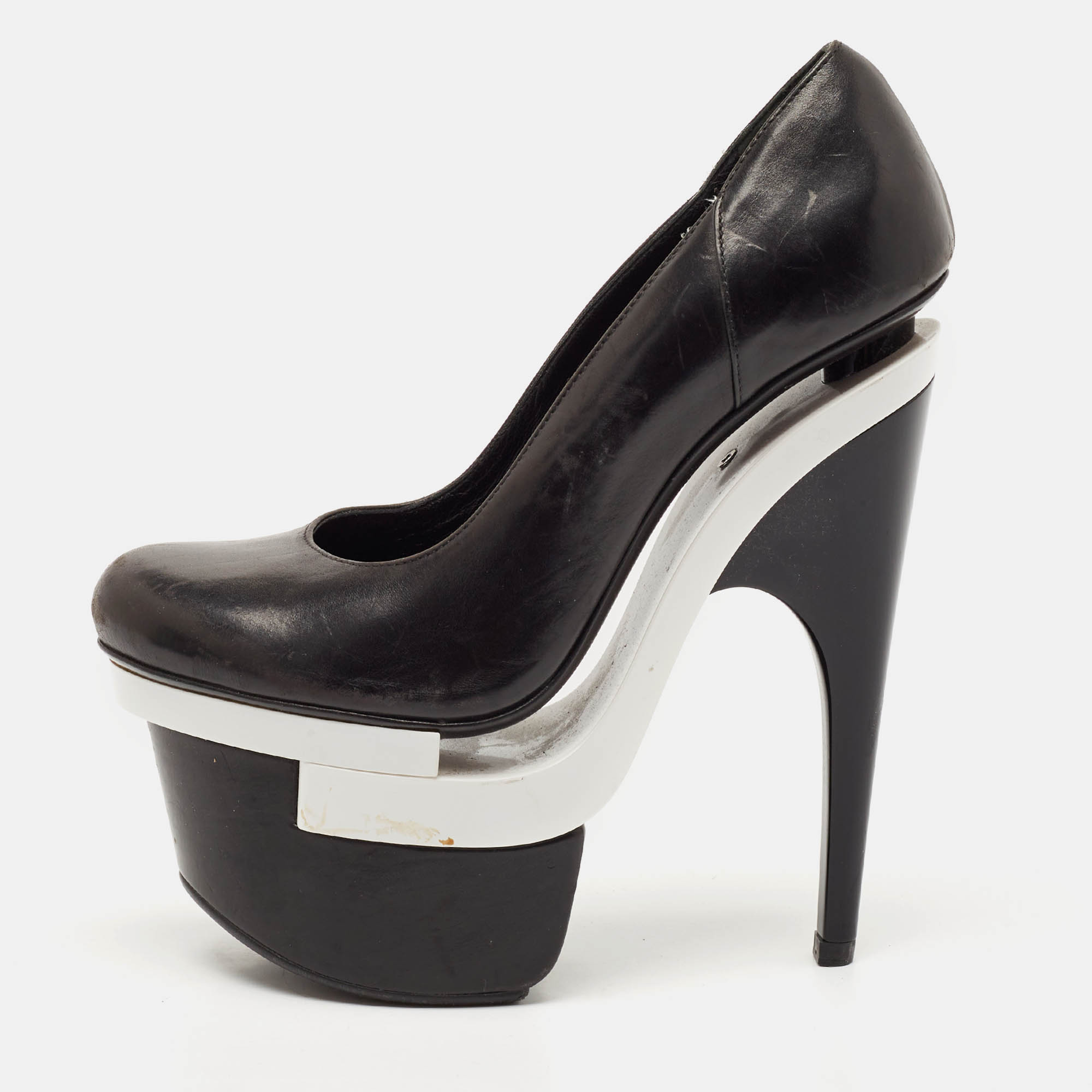 Versace Black/White Leather Triple Platform Pumps Size 35