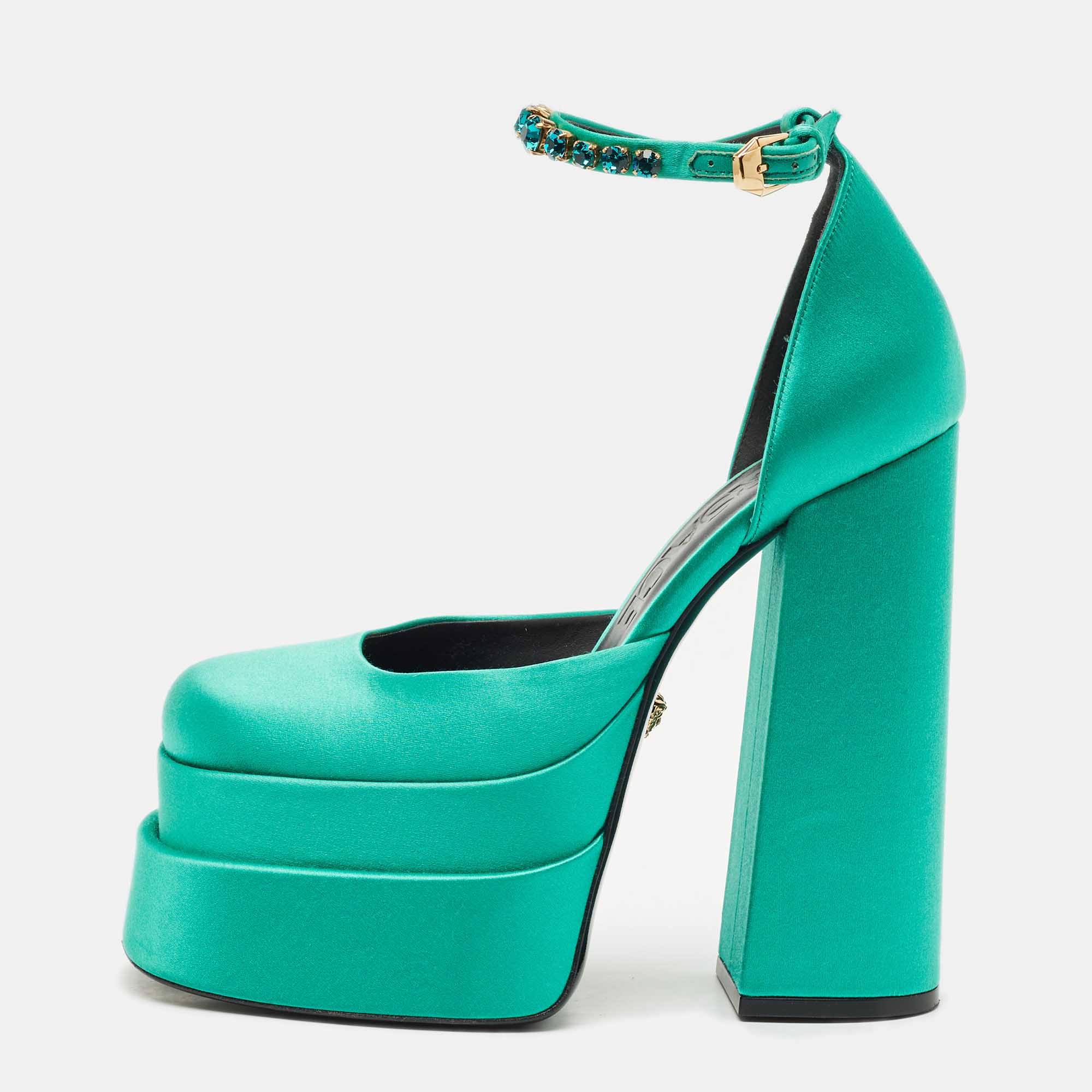 Versace Green Satin Aevitas Crystal Embellished Ankle Strap Platform Pumps Size
Versace Green Satin Aevitas Crystal Embellished Ankle Strap Platform Pumps Size