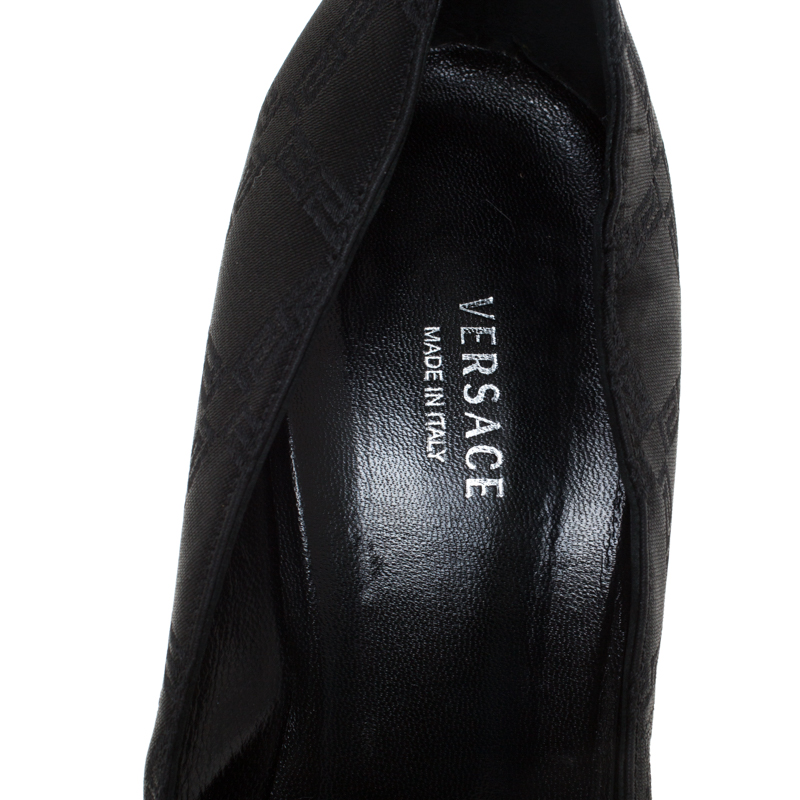 Versace Black Signature Canvas Pointed Toe Pumps Size 40
