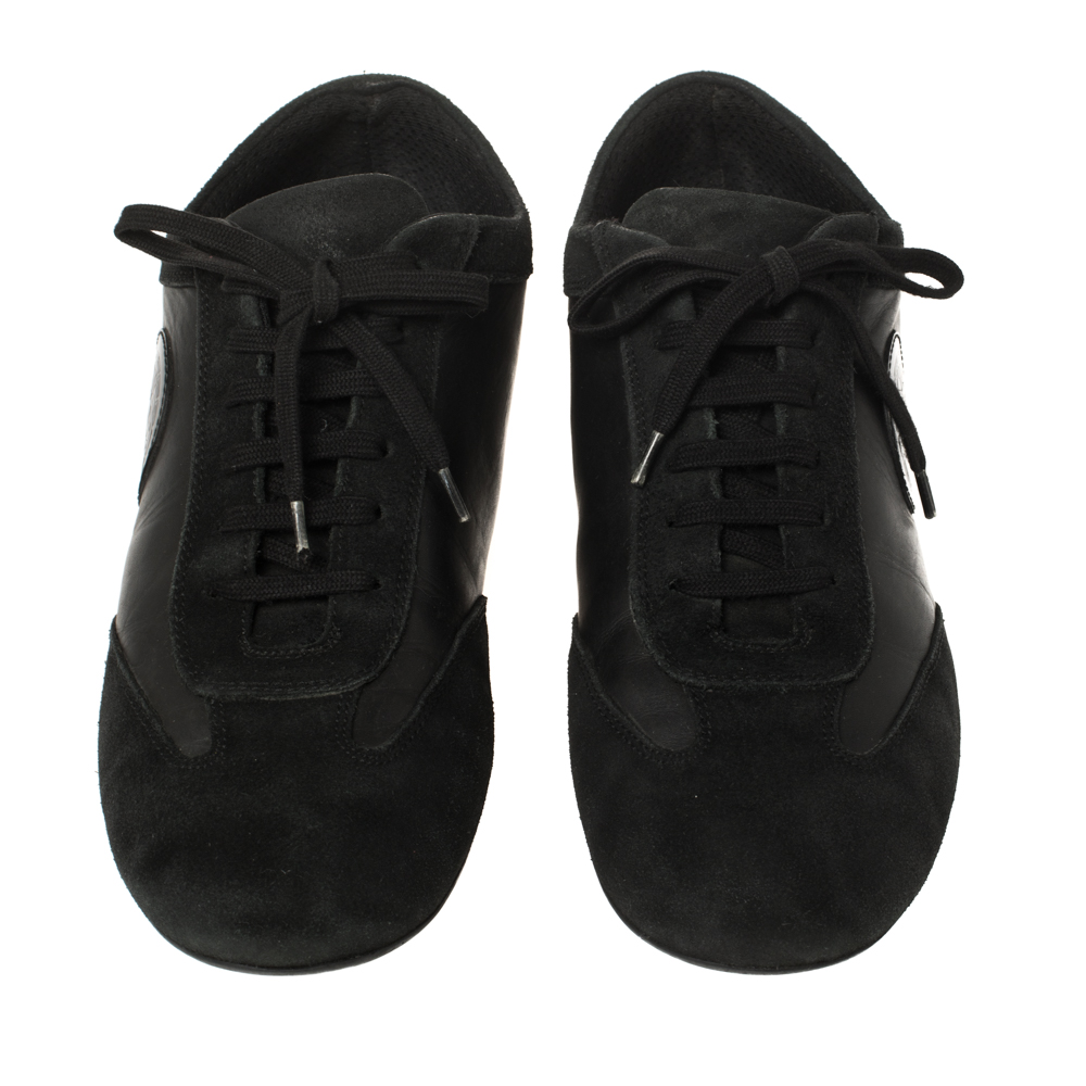 Versace Black Suede And Soft Leather Medusa Lace Up Sneakers Size 39