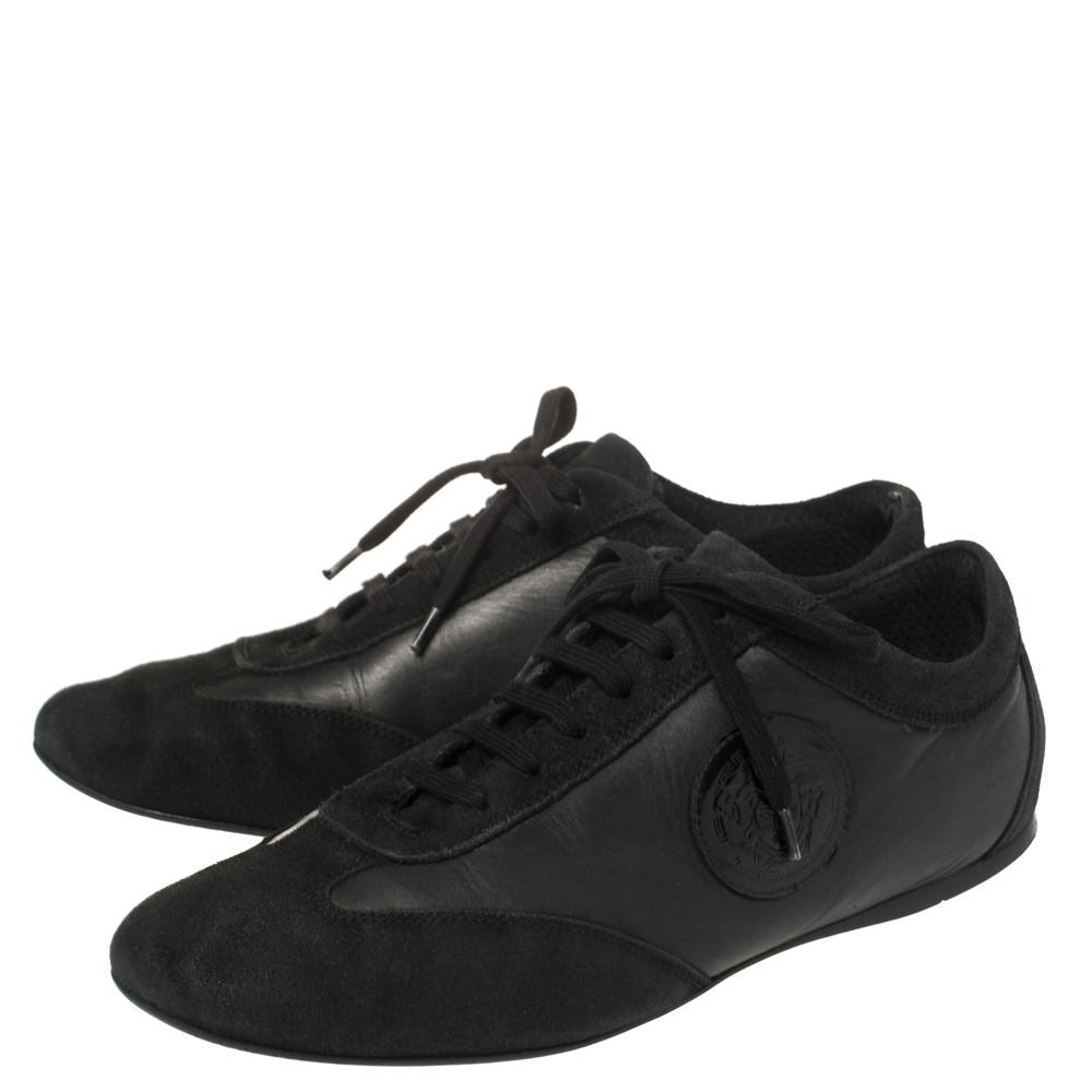 Versace Black Suede And Soft Leather Medusa Lace Up Sneakers Size 39