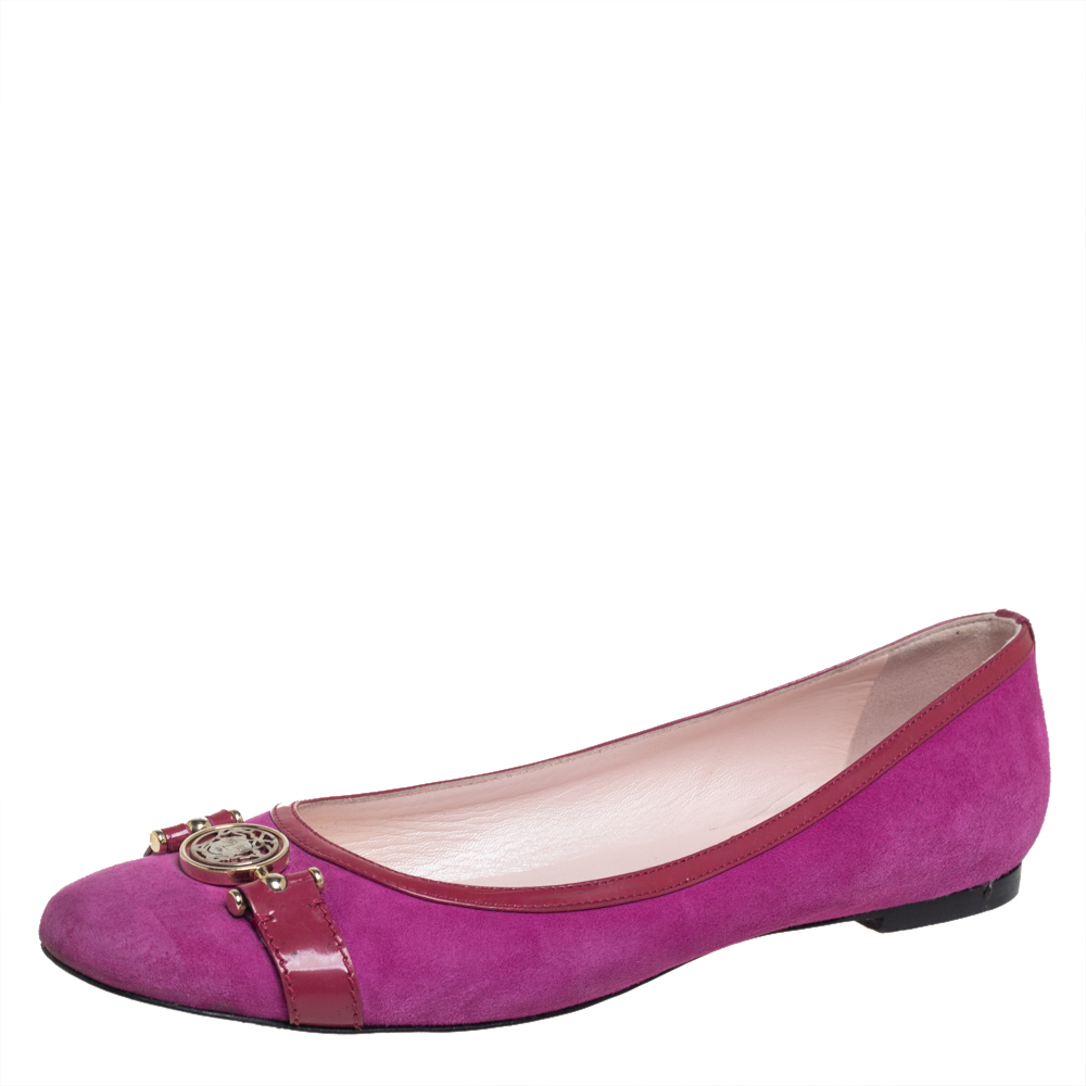 Versace Purple Suede And Patent Leather Ballerina Flats Size 40