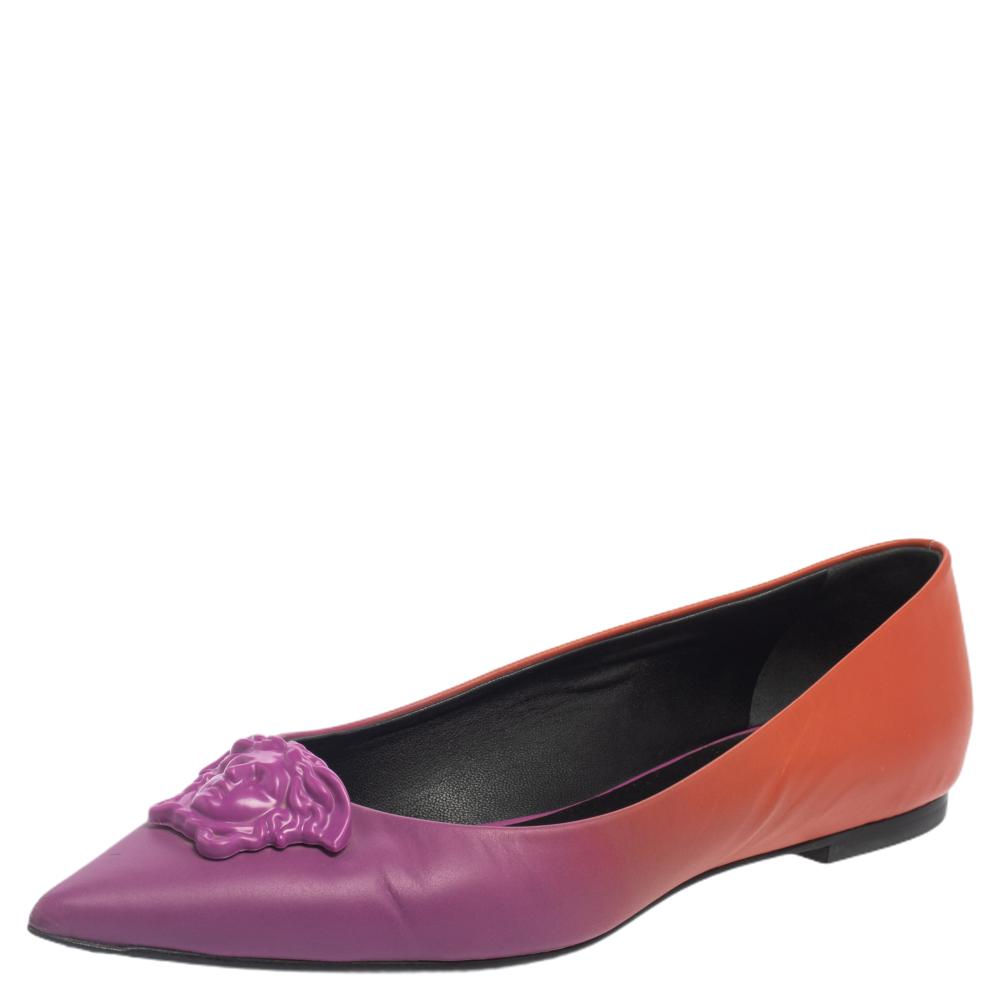 Versace Purple/Orange Leather Medusa Pointed Toe Ballet Flats Size 38