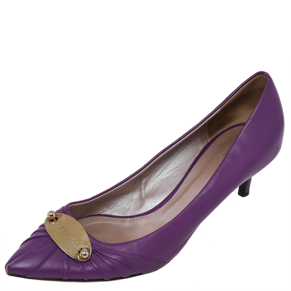 Versace Purple Leather Pointed Toe Pumps Size 41