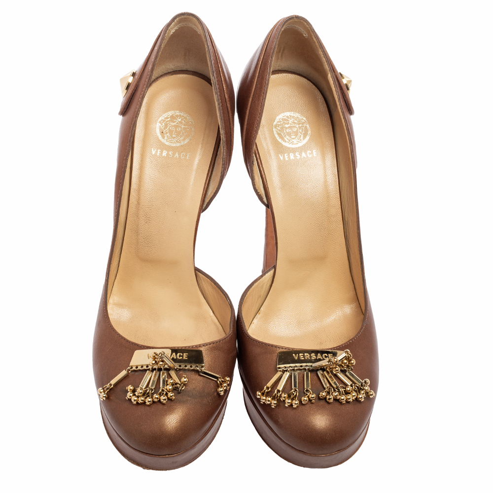 Versace Brown Leather D'orsay Pumps Size 38
