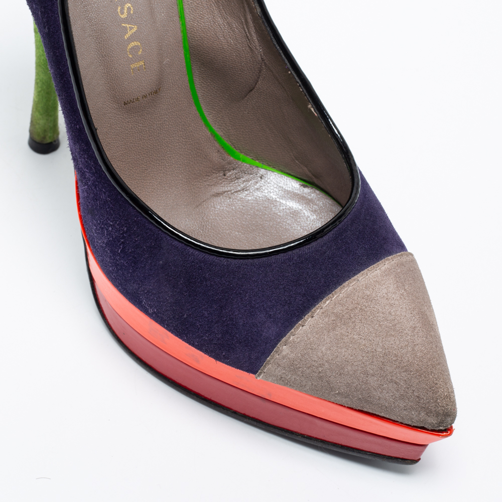 Versace Multicolor Suede And Leather Pointed Toe Platform Pumps Size 36