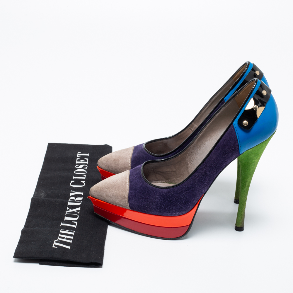 Versace Multicolor Suede And Leather Pointed Toe Platform Pumps Size 36
