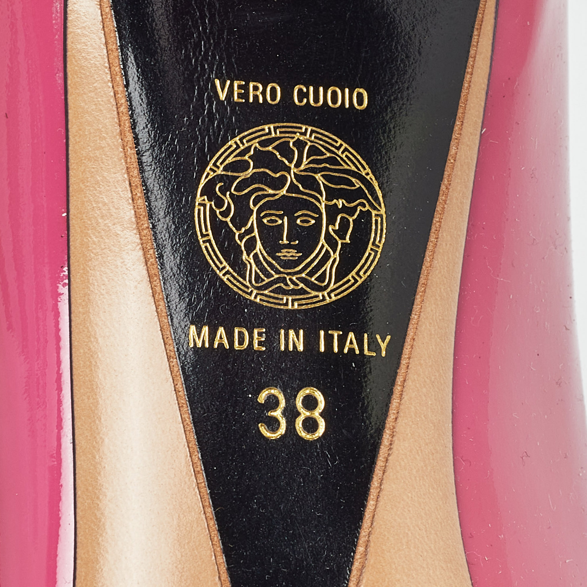 Versace Pink Patent Leather Medusa Pumps Size 38