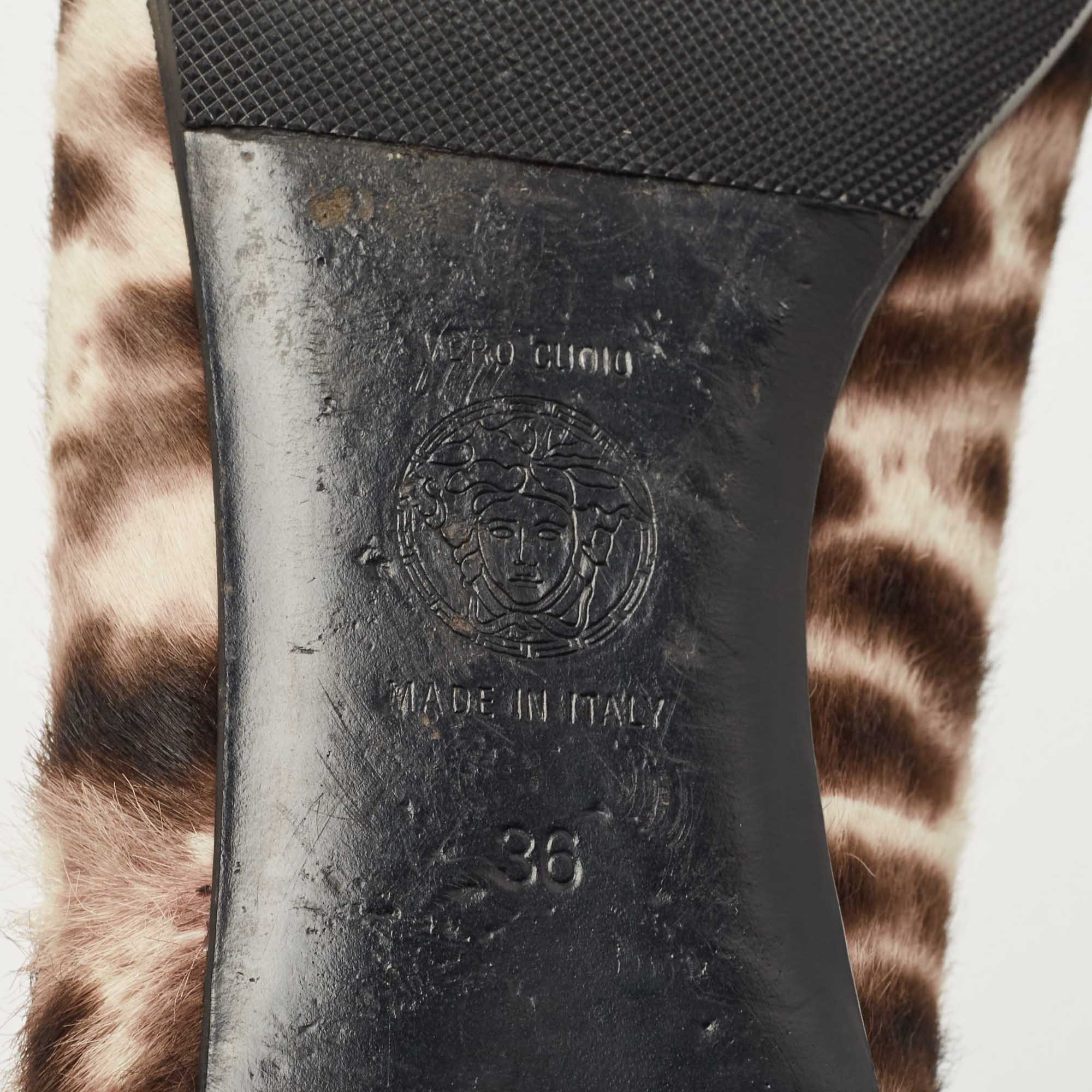 Versace Brown Leopard Print Calf Hair Medusa Ballet Flats Size 36