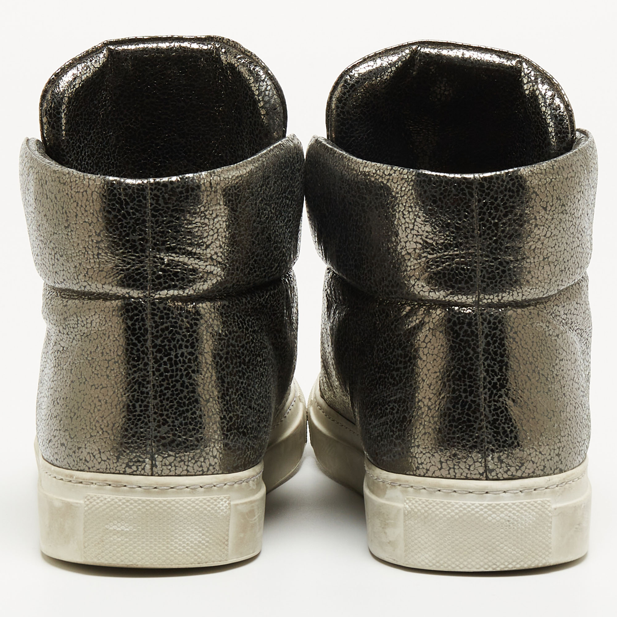 Versace Metallic Grey Leather Medusa High Top Sneakers Size 38