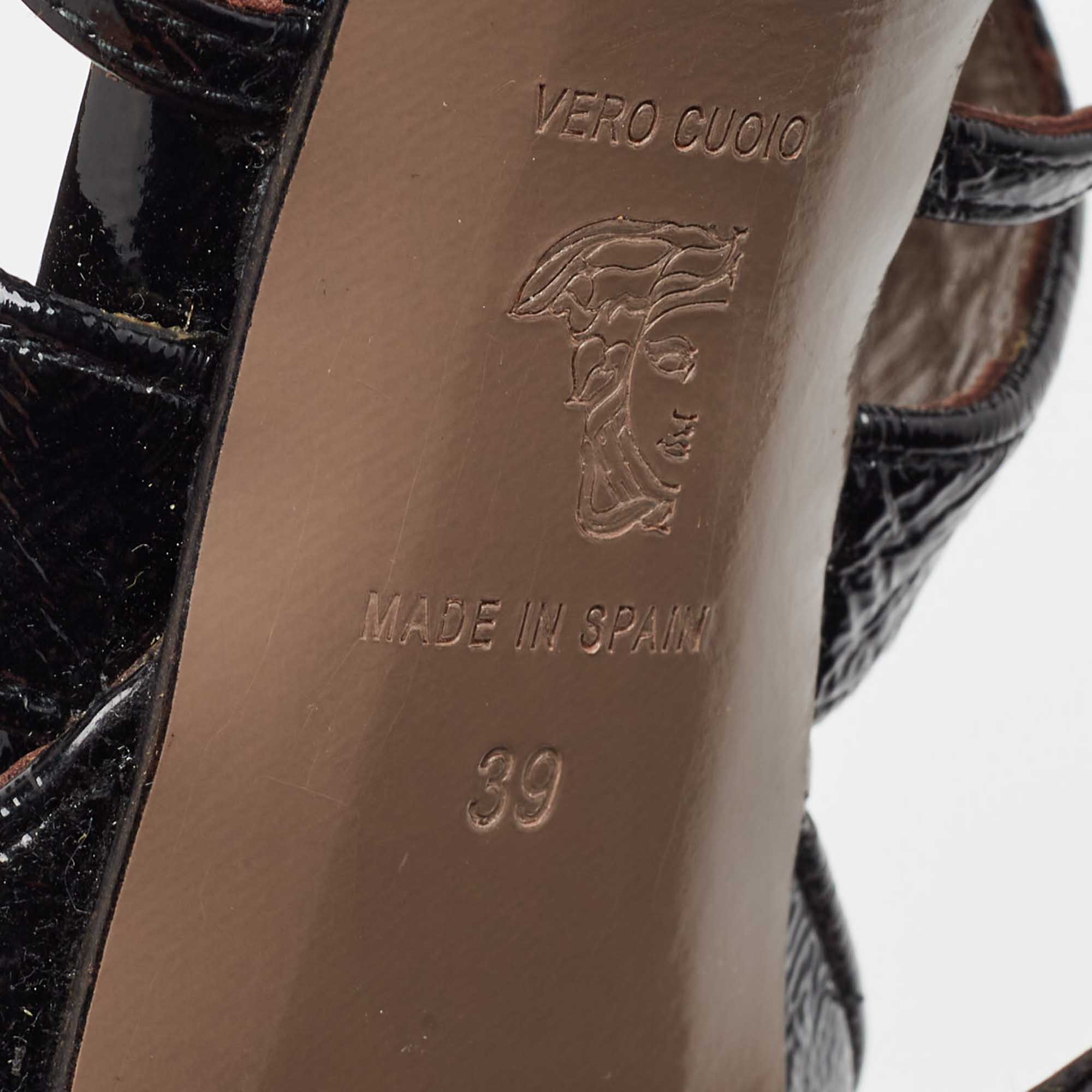 Versace Black Patent Leather Medusa Ankle Strap Sandals Size 39