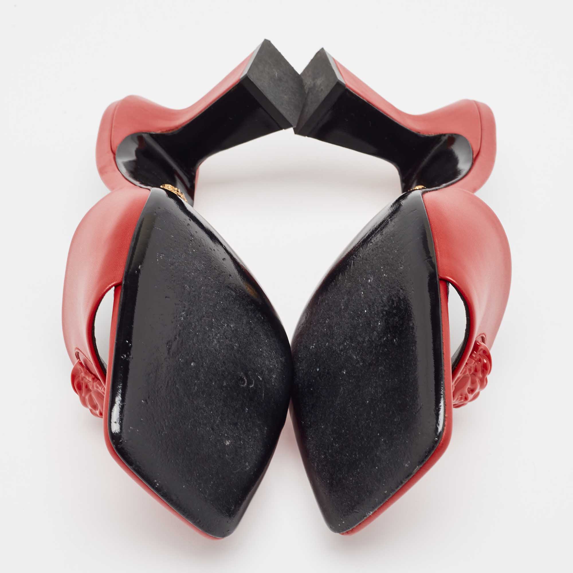 Versace Red Leather Medusa Slide Sandals Size 37
