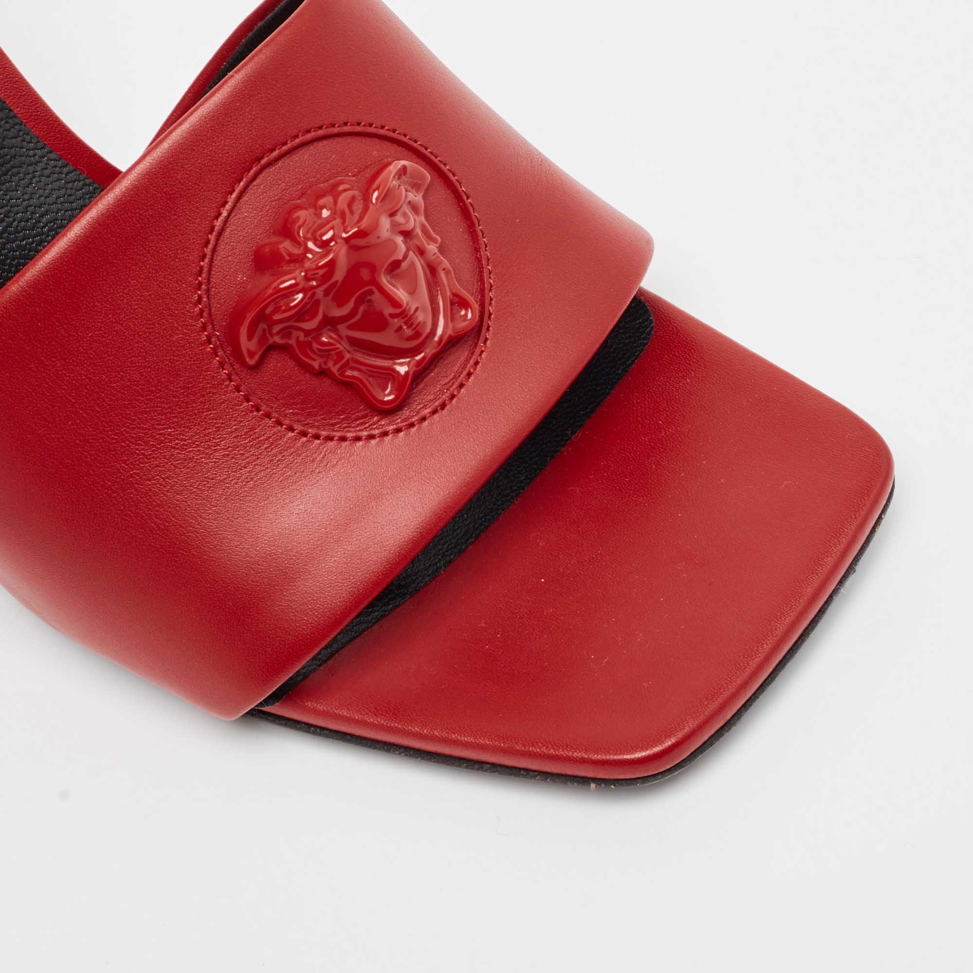 Versace Red Leather Medusa Slide Sandals Size 37