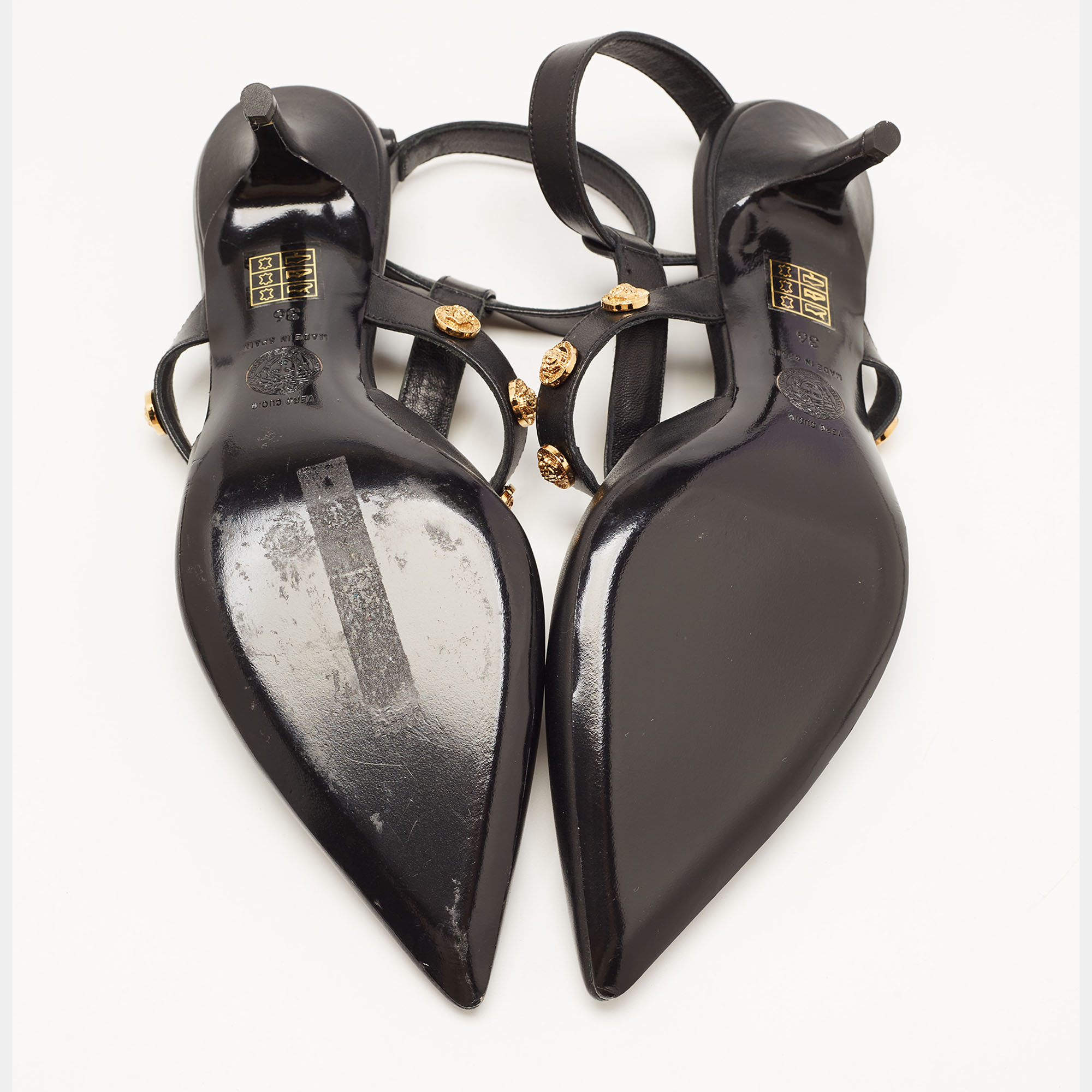 Versace Black Leather Medusa Ankle Strap Pumps Size 36