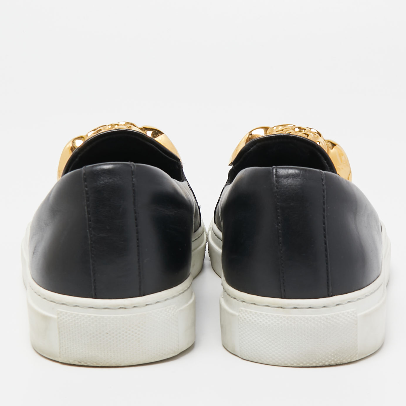 Versace Black Leather Palazzo Medusa Slip-On Sneakers Size  37