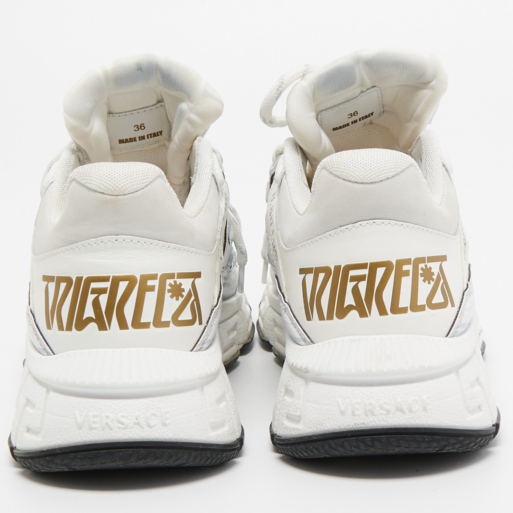 Versace White Leather And Coated Canvas Trigreca Sneakers Size 36