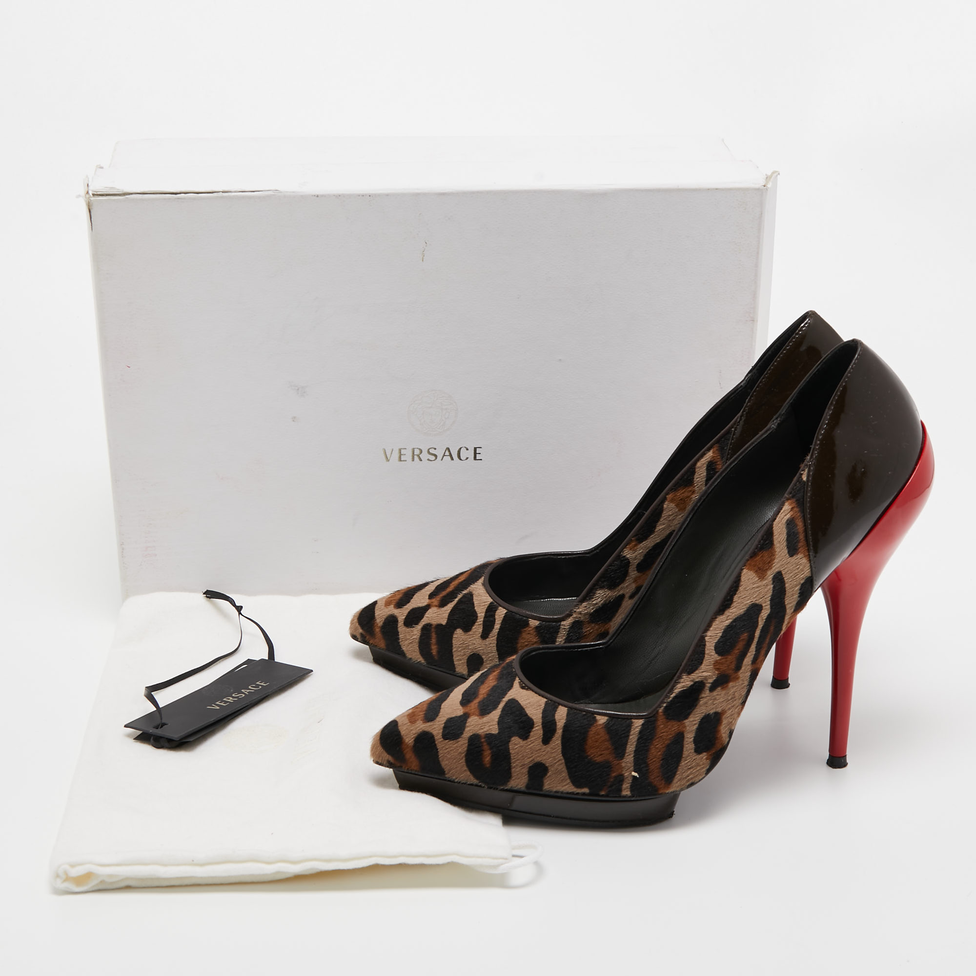 Versace Multicolor Patent Leather  And Calf Hair Pointed Toe Pumps Size 41