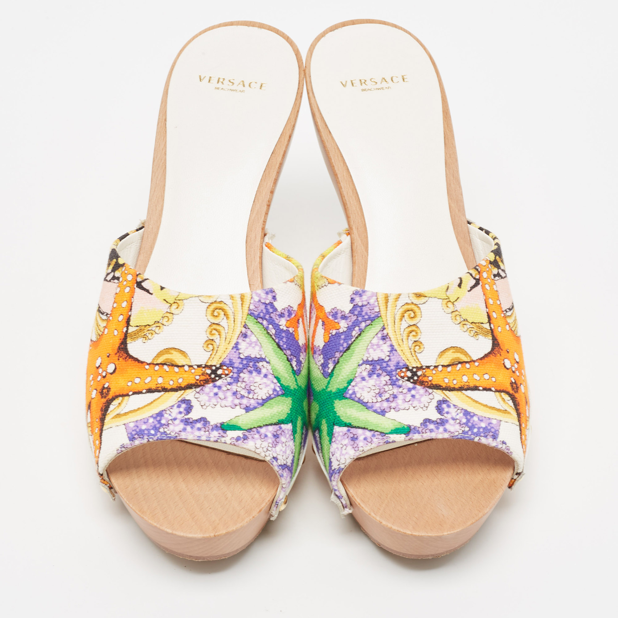 Versace Multicolor Printed Canvas Clog Slide Sandals Size 36