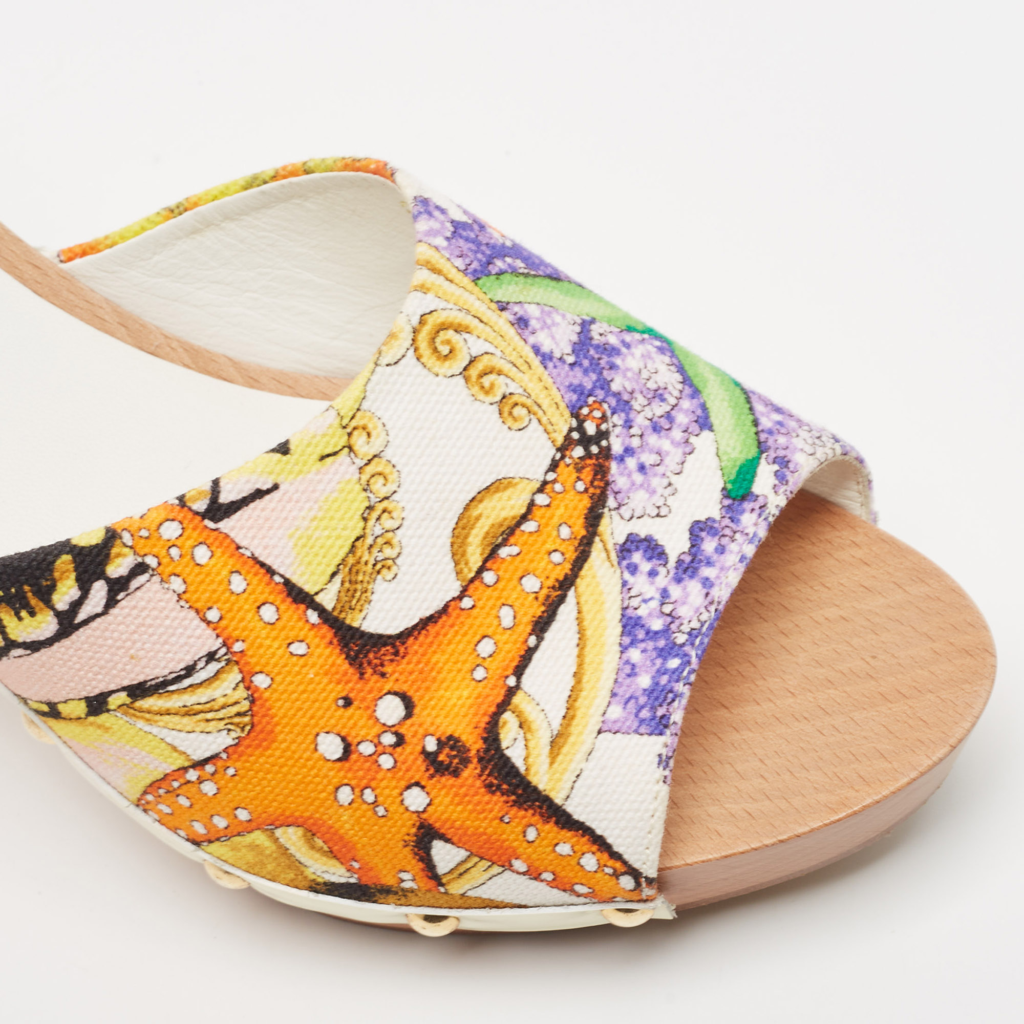 Versace Multicolor Printed Canvas Clog Slide Sandals Size 36