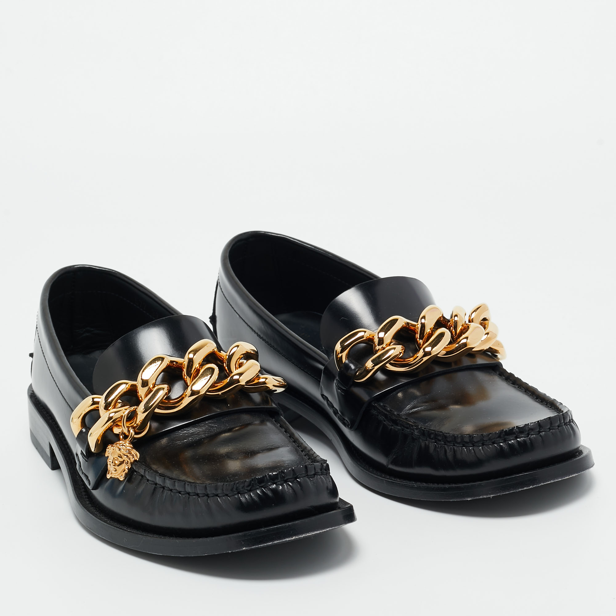 Versace Black Leather Chain Loafers Szie 39