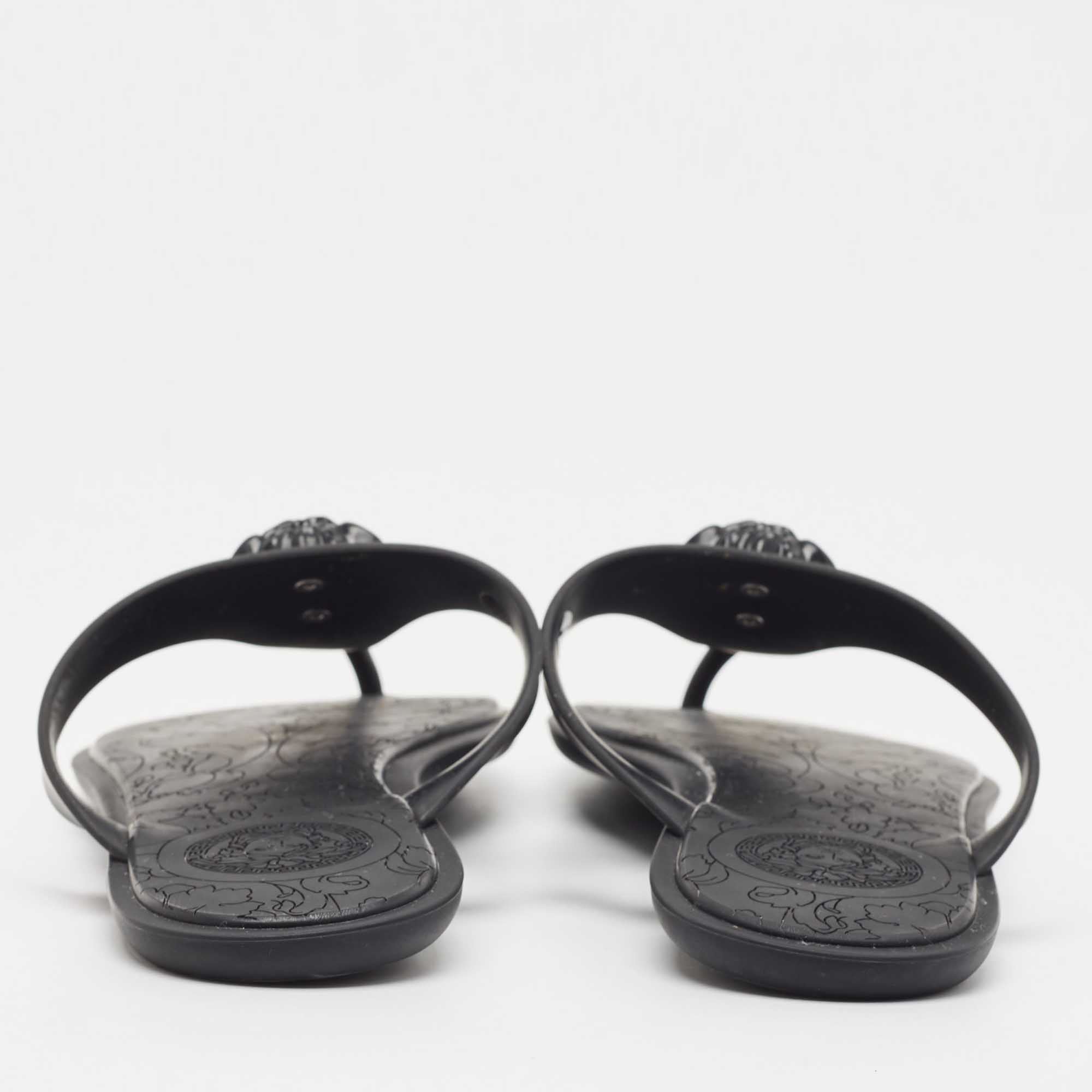 Versace Black Rubber Medusa Slide Flats Size 41