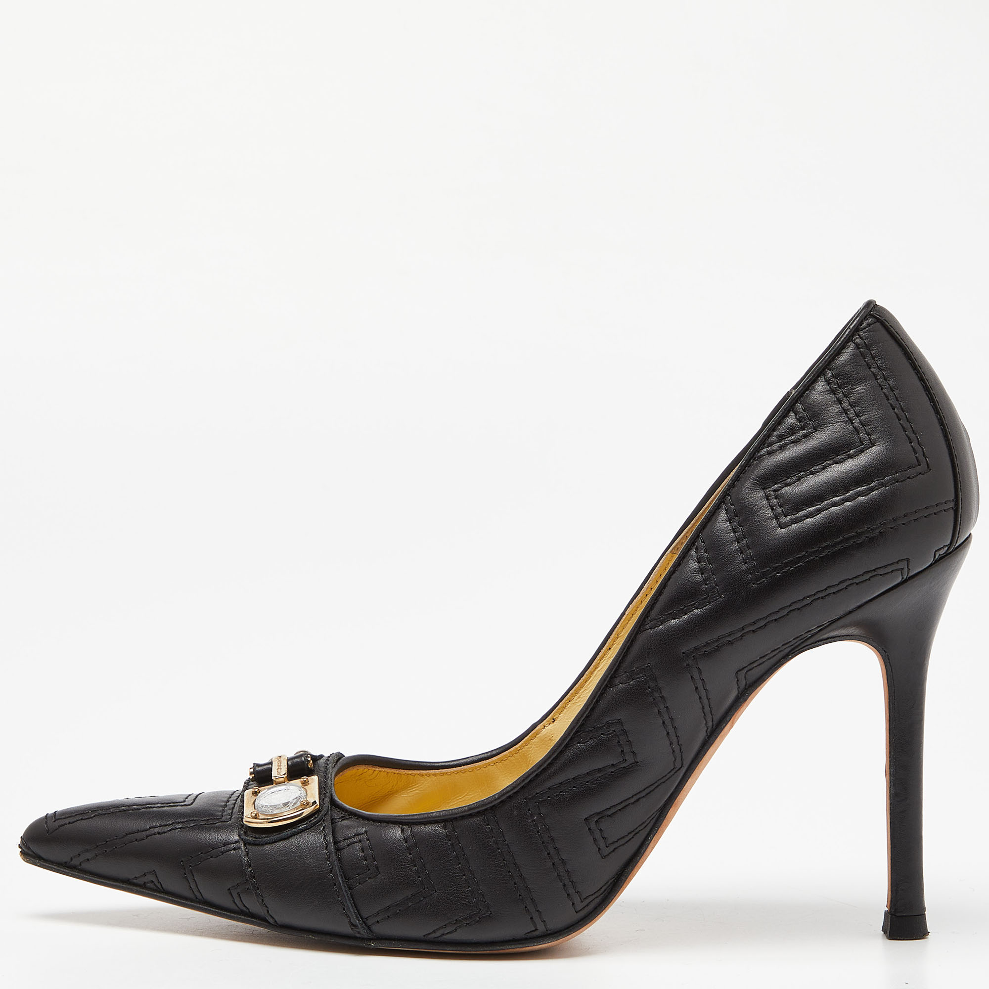Versace Black Leather Quilted Pointed Toe Pumps Size 39