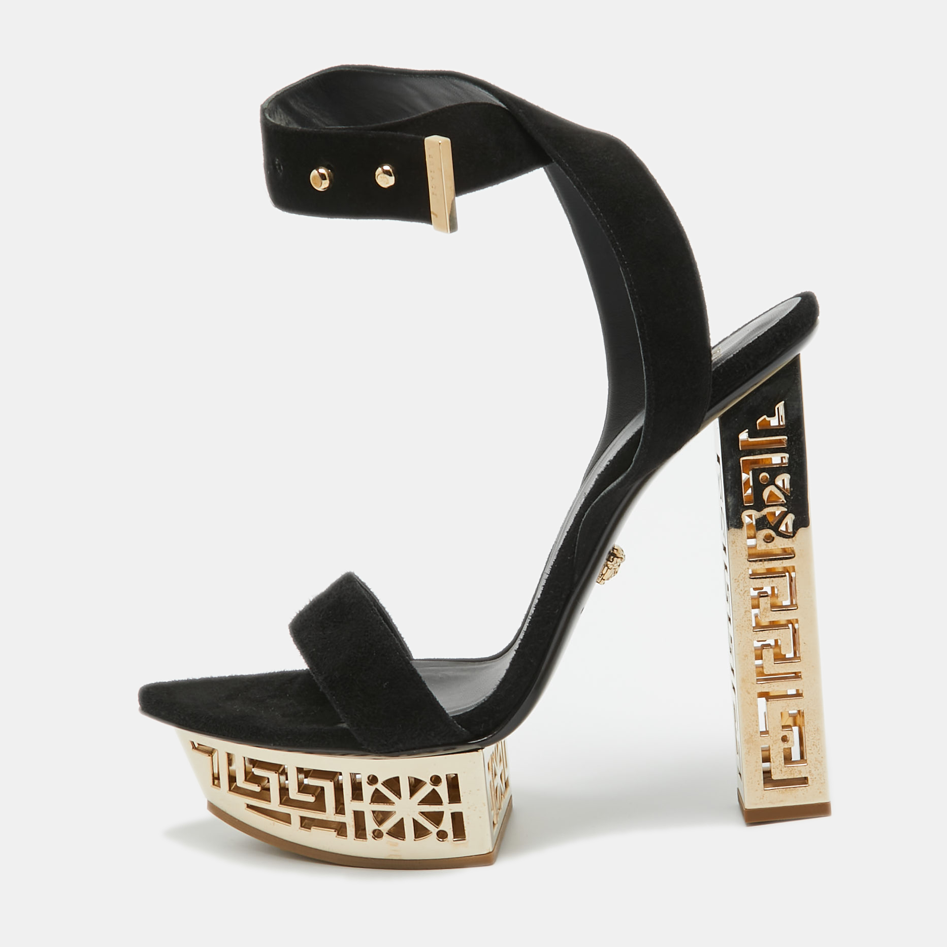 Versace black suede greek key platform sandals size 40
