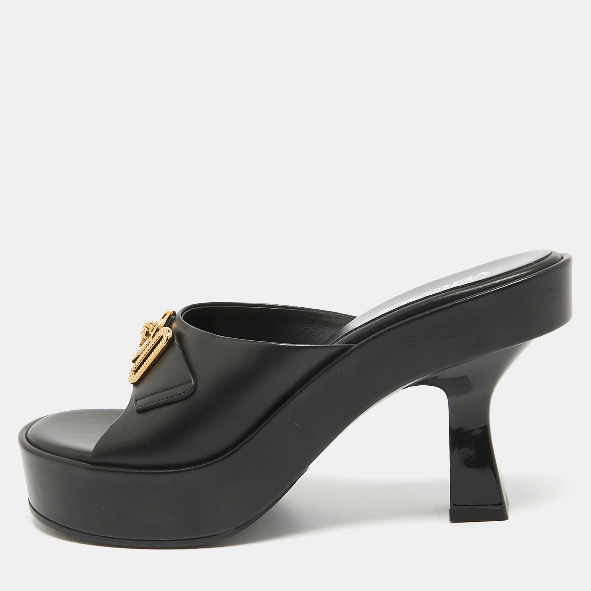 Versace black leather medusa biggie platform slide sandals size 39