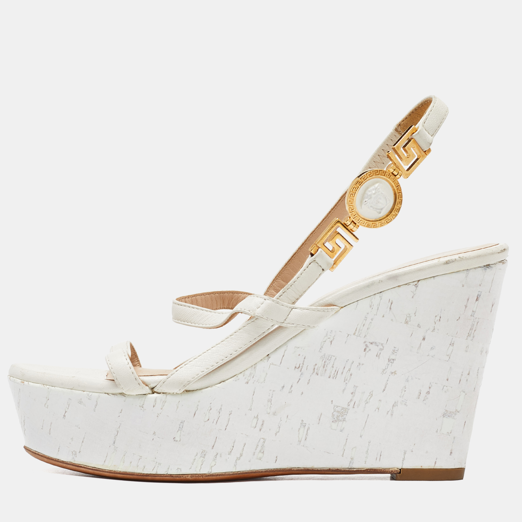 Versace white leather wedge sandals size 36