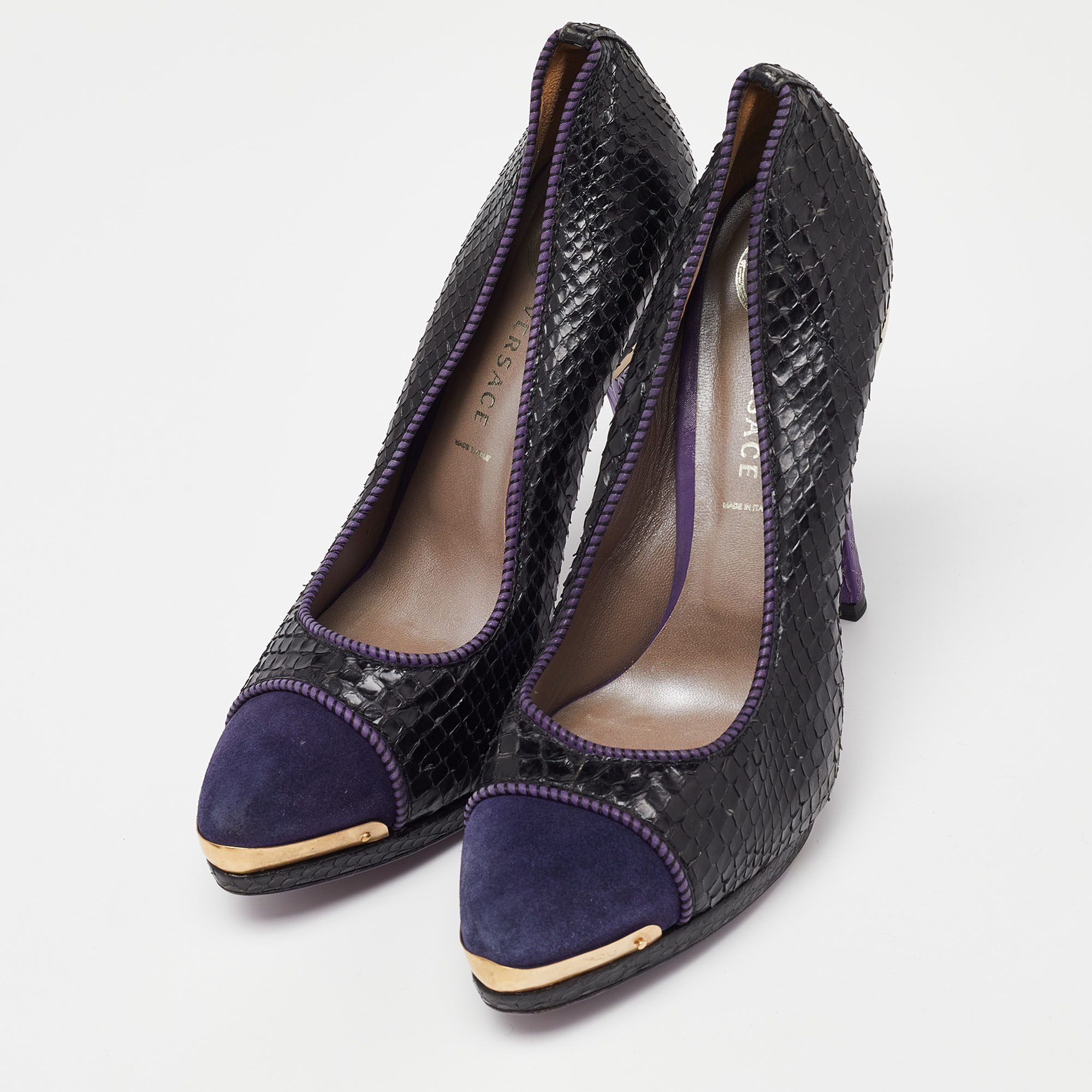 Versace Black/Purple Python And Suede Pumps Size 38