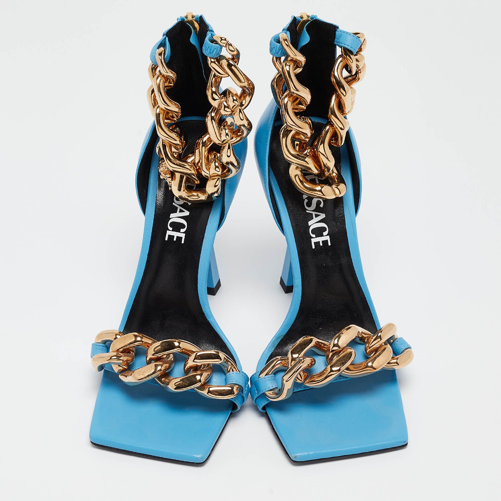 Versace Blue Leather Ankle Strap Sandals Size 35